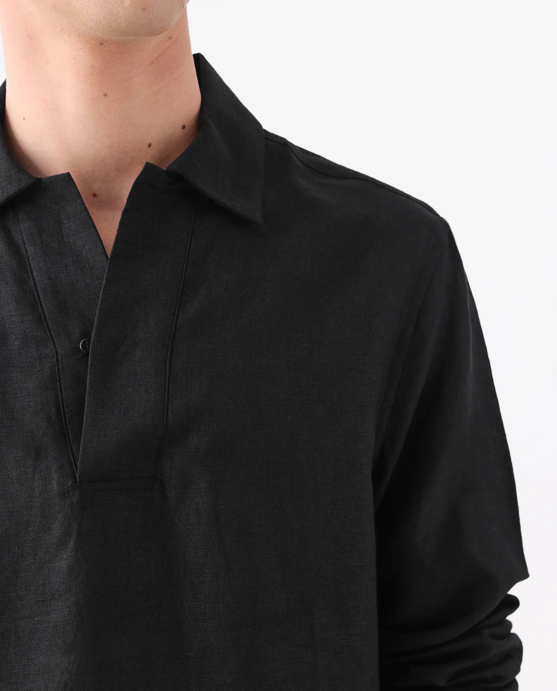 Rare Rabbit Men's Figh Black 100% Linen Plain Regular Fit Full Sleeve Collared Shirt