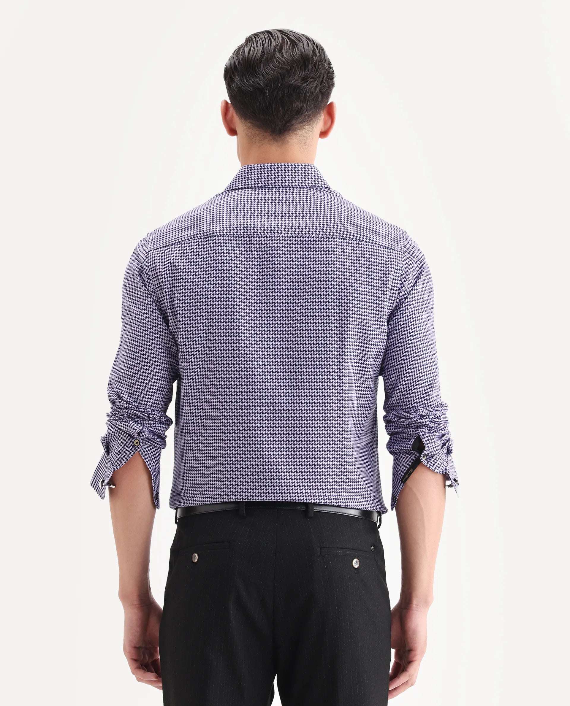 Rare Rabbit Men's Chesto Purple Cotton Blend Checked Print Regular Fit Full Sleeve Collared Shirt