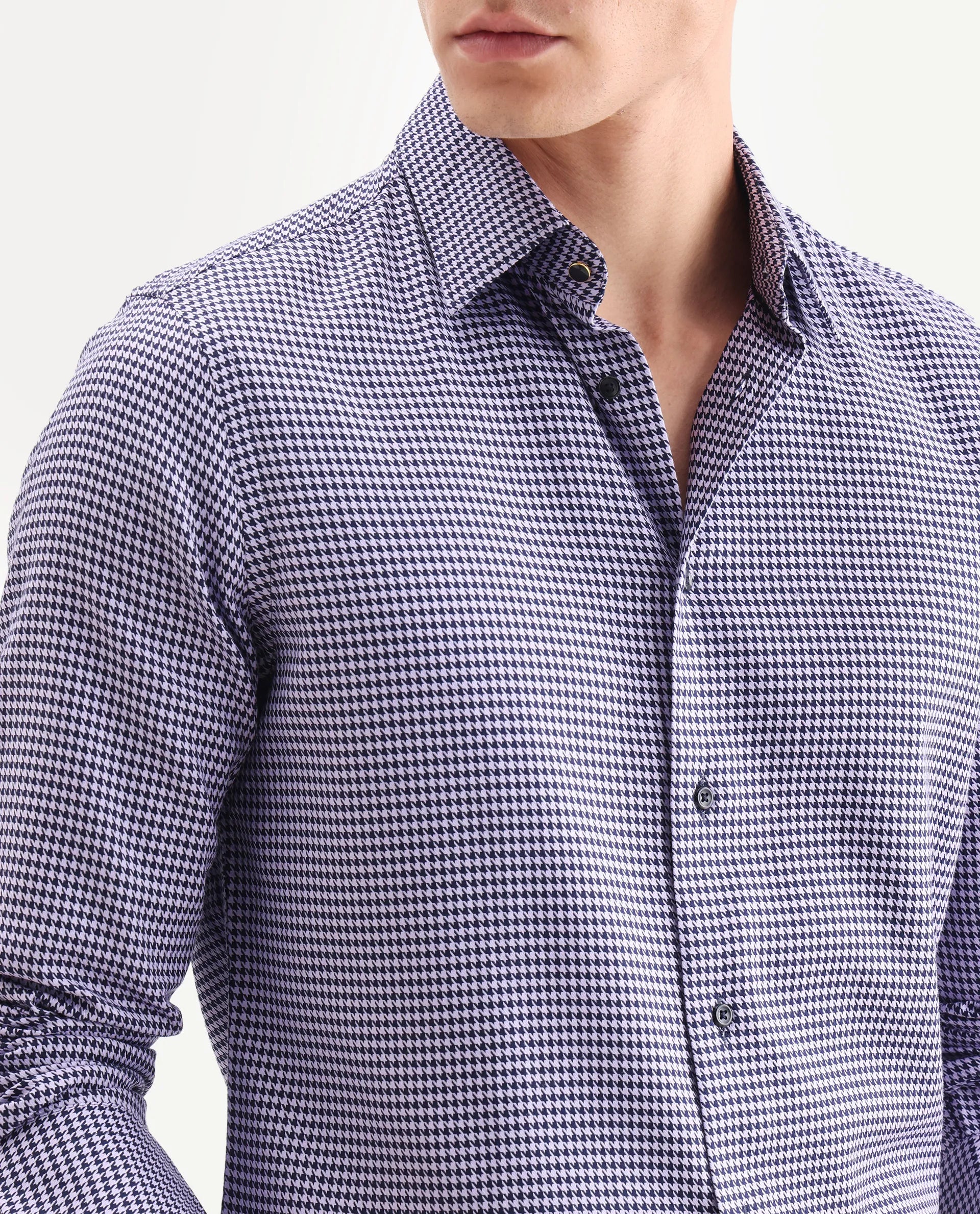 Rare Rabbit Men's Chesto Purple Cotton Blend Checked Print Regular Fit Full Sleeve Collared Shirt