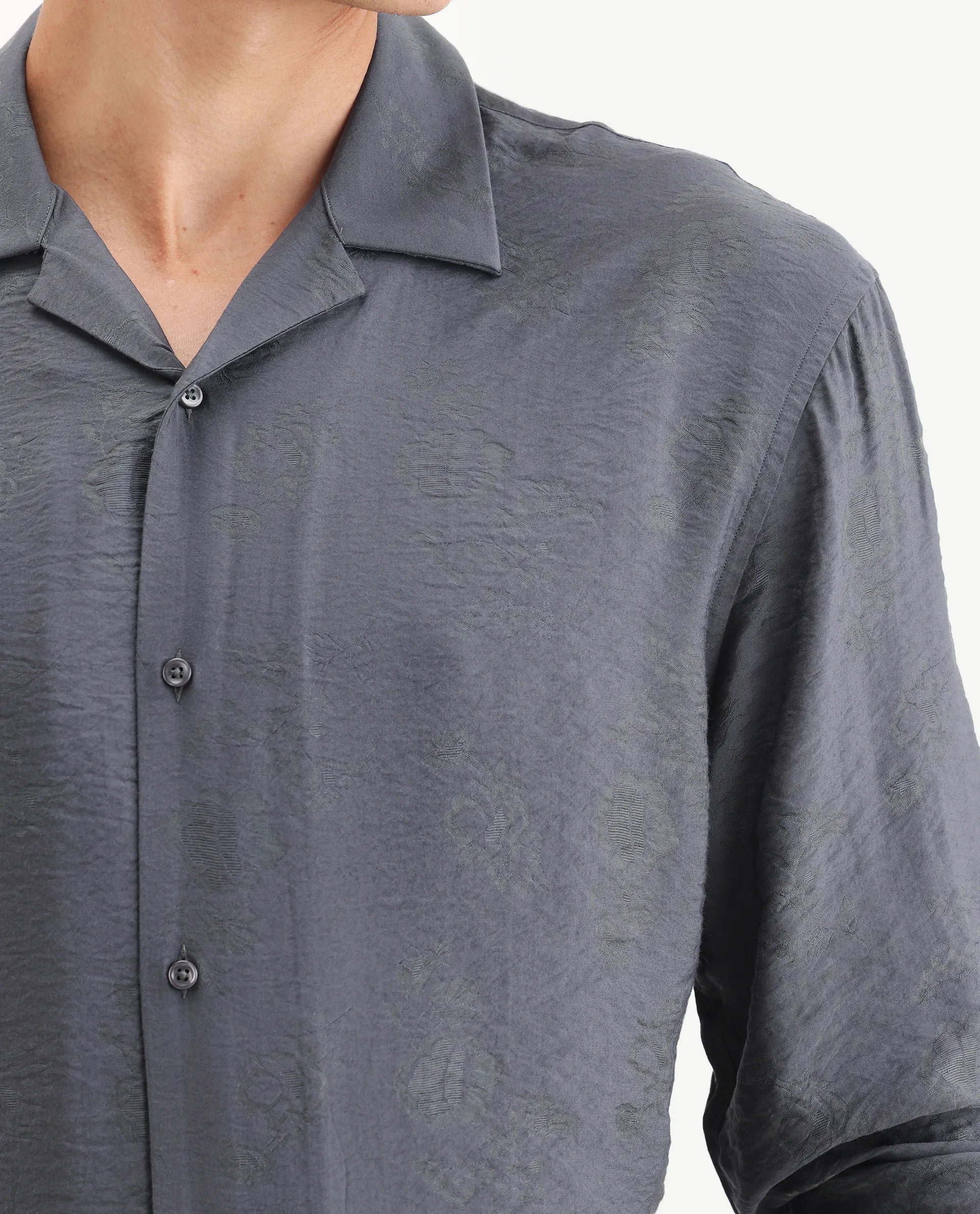 Rare Rabbit Men's Redif Grey Cotton Blend Floral Print Regular Fit Full Sleeve Collared Shirt