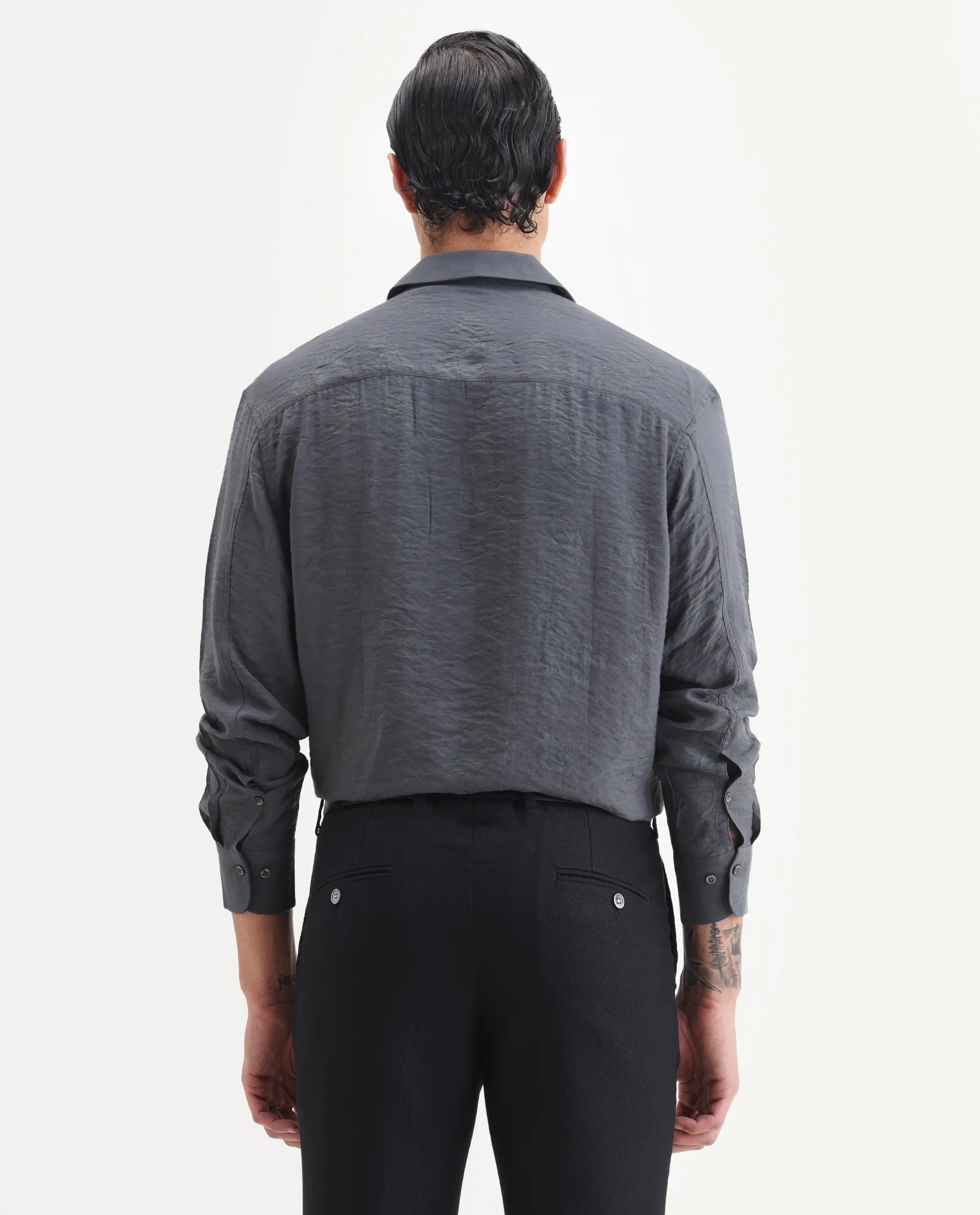 Rare Rabbit Men's Redif Grey Cotton Blend Floral Print Regular Fit Full Sleeve Collared Shirt