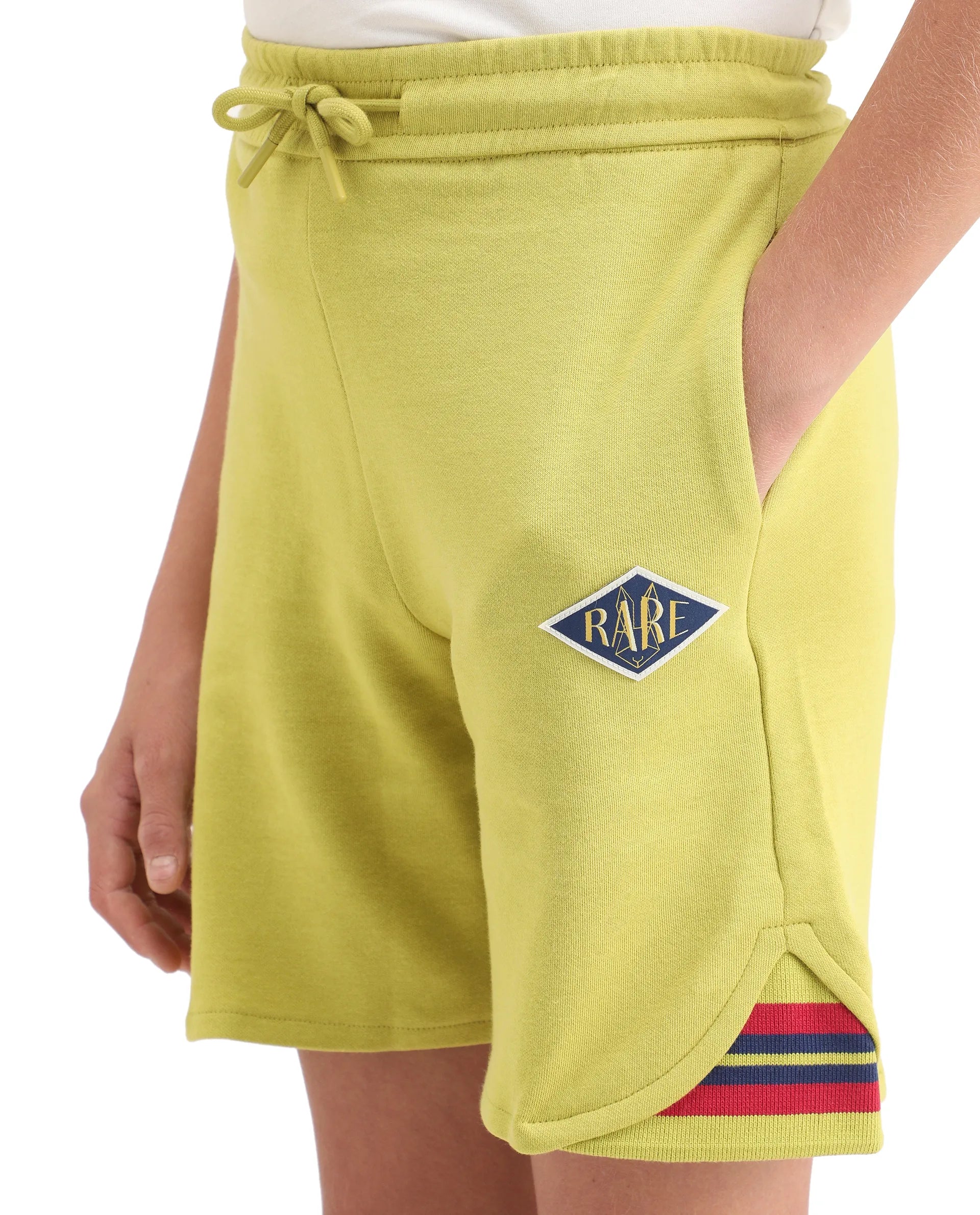 Rare Ones Kids Mantz Light Green Cotton Poly Drawstring Applique Short