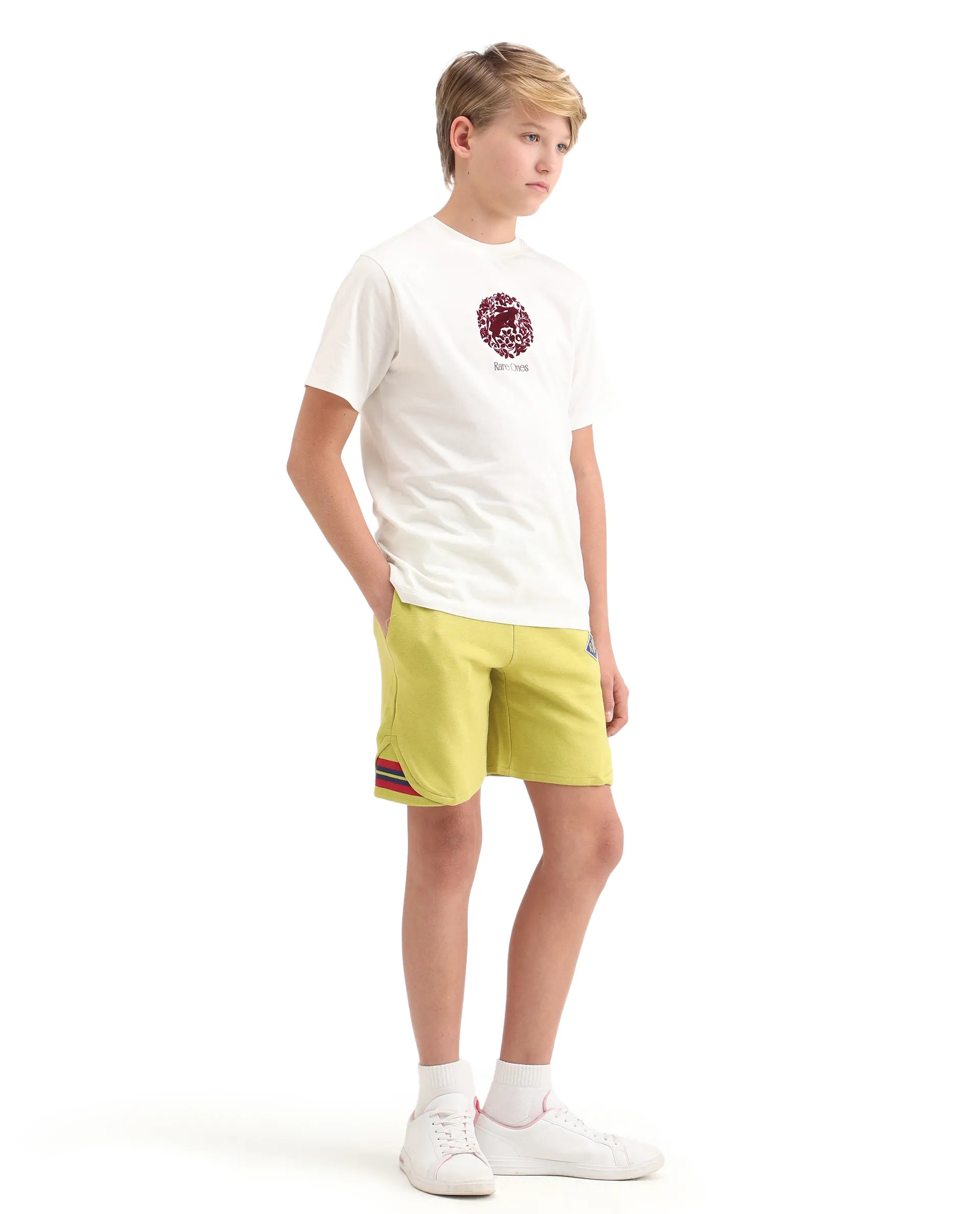 Rare Ones Kids Mantz Light Green Cotton Poly Drawstring Applique Short