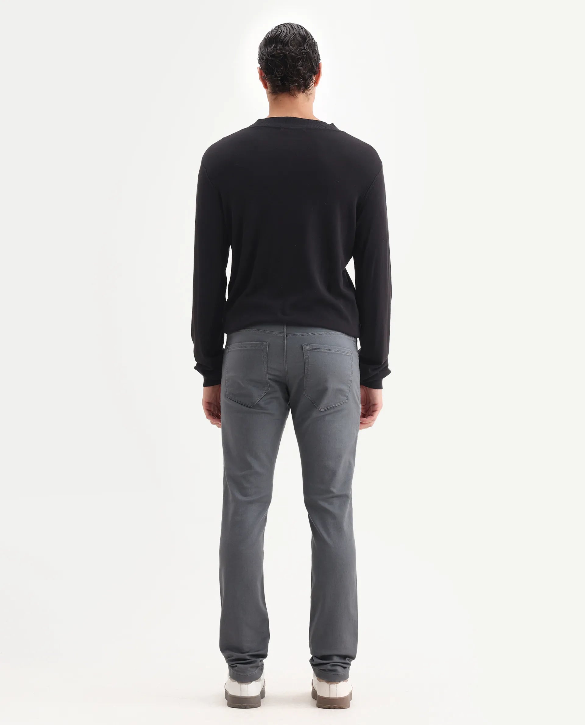 Rare Rabbit Men's Corvo Dark Grey Cotton Blend Plain Hawk Slim Fit Jeans