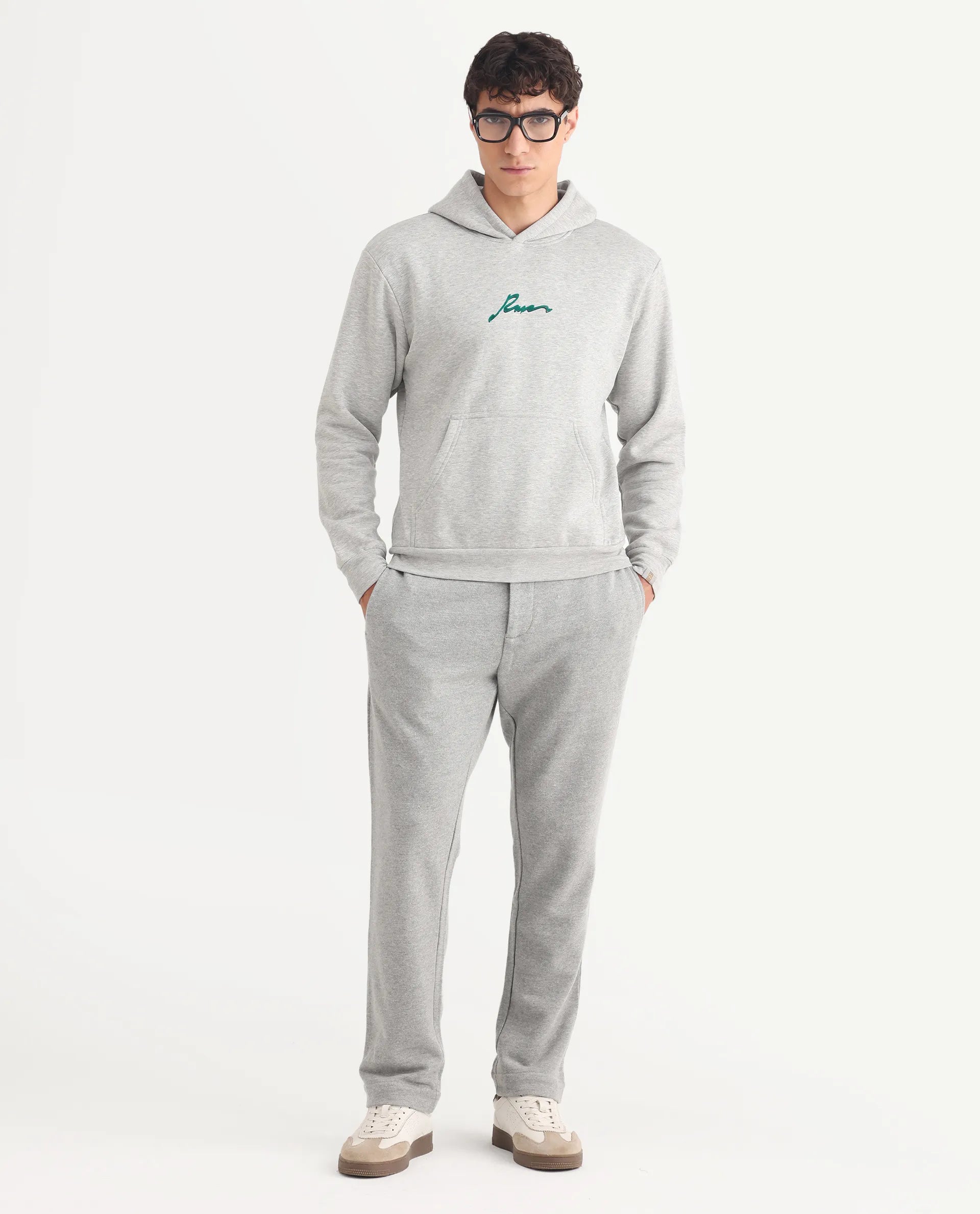 Rare Rabbit Men's Couver Grey Polyester Plain Relaxed Fit Track Pant