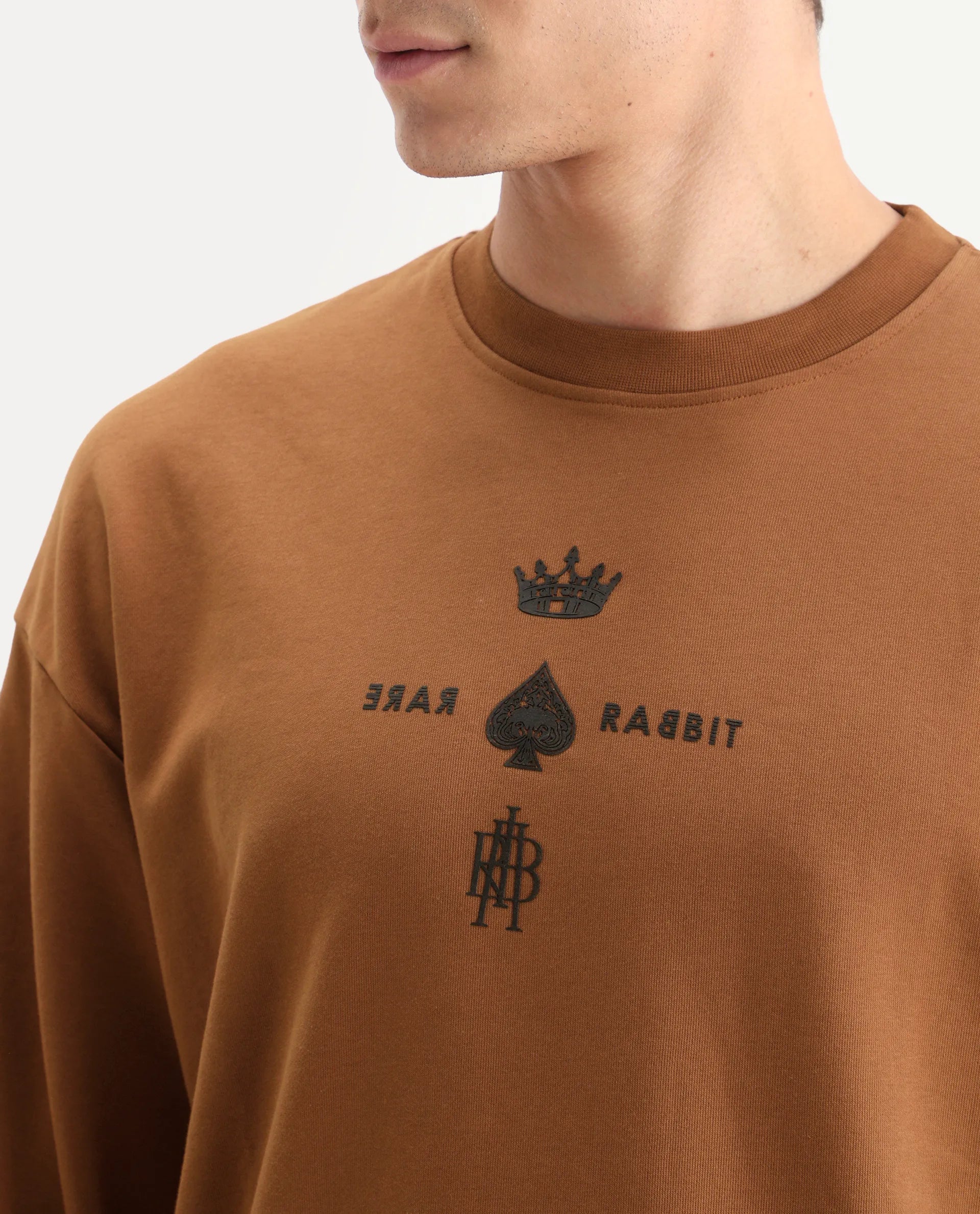 Rare Rabbit Men's Remor Rust Cotton Graphic Print Regular Fit Full Sleeve Crew Neck Sweatshirt