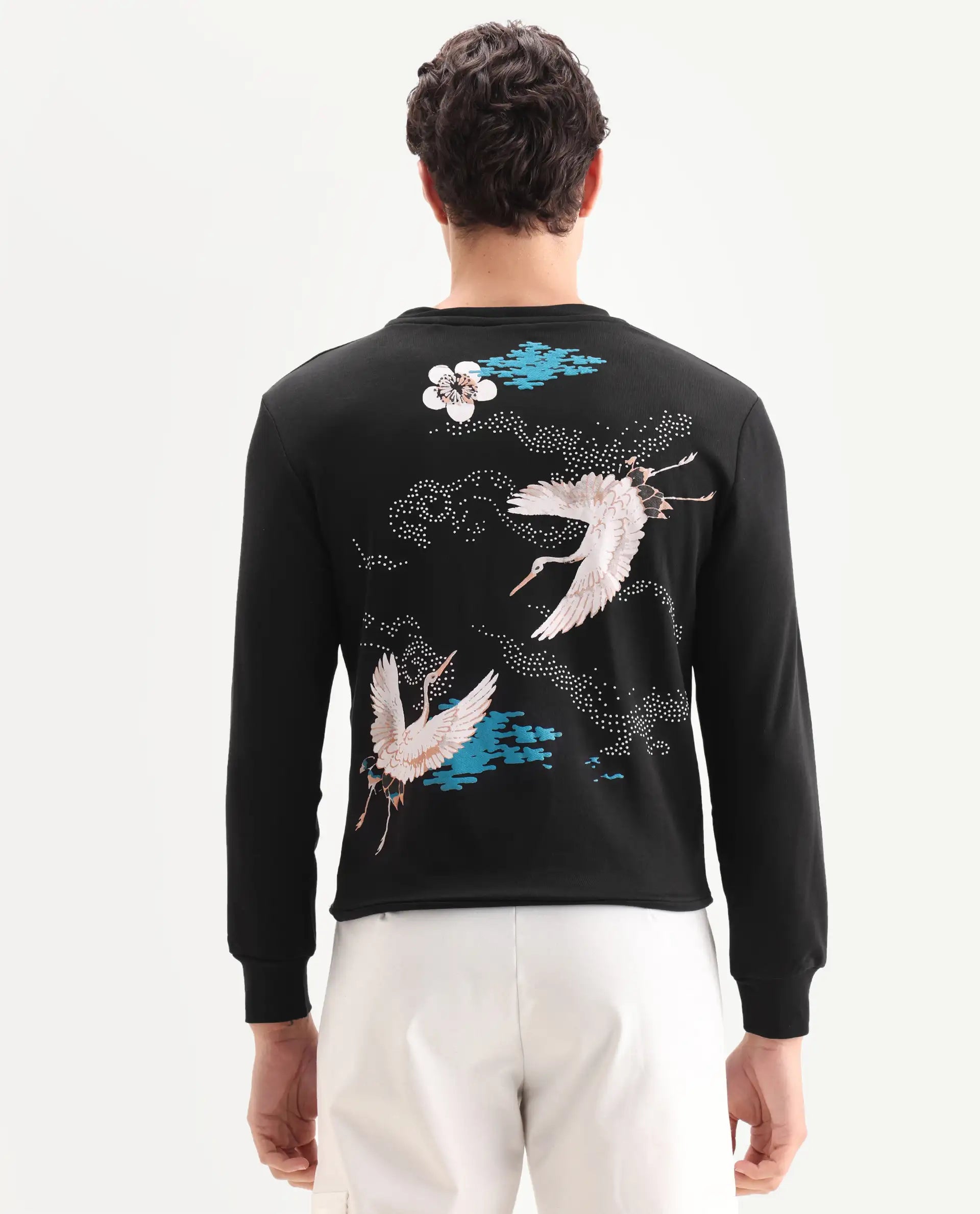 Rare Rabbit Men's Lain Black Cotton Animal Print Boxy Fit Full Sleeve Crew Neck Sweatshirt