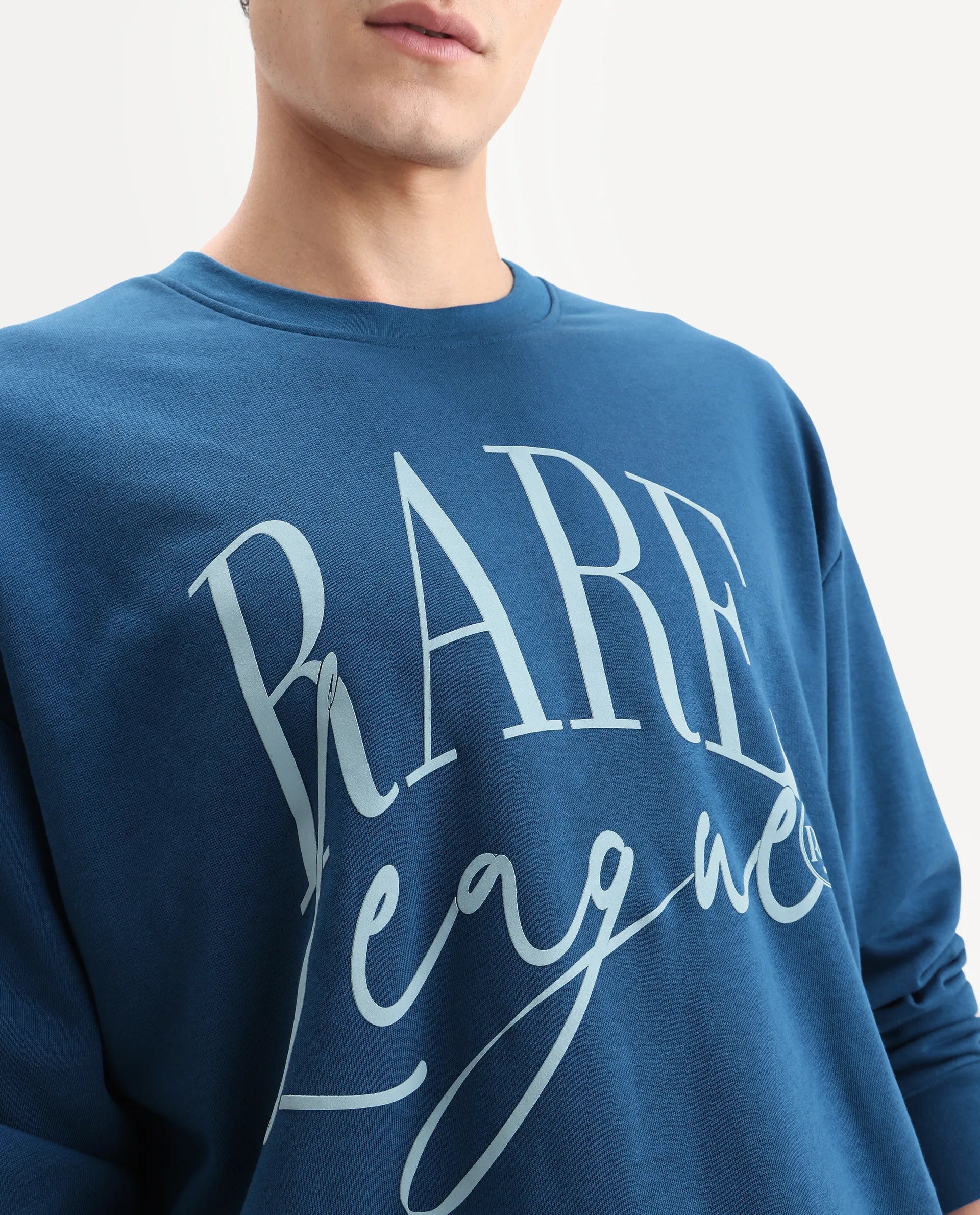 Rare Rabbit Men's Emro Dark Blue Cotton Graphic Print Oversized Fit Full Sleeve Crew Neck Sweatshirt