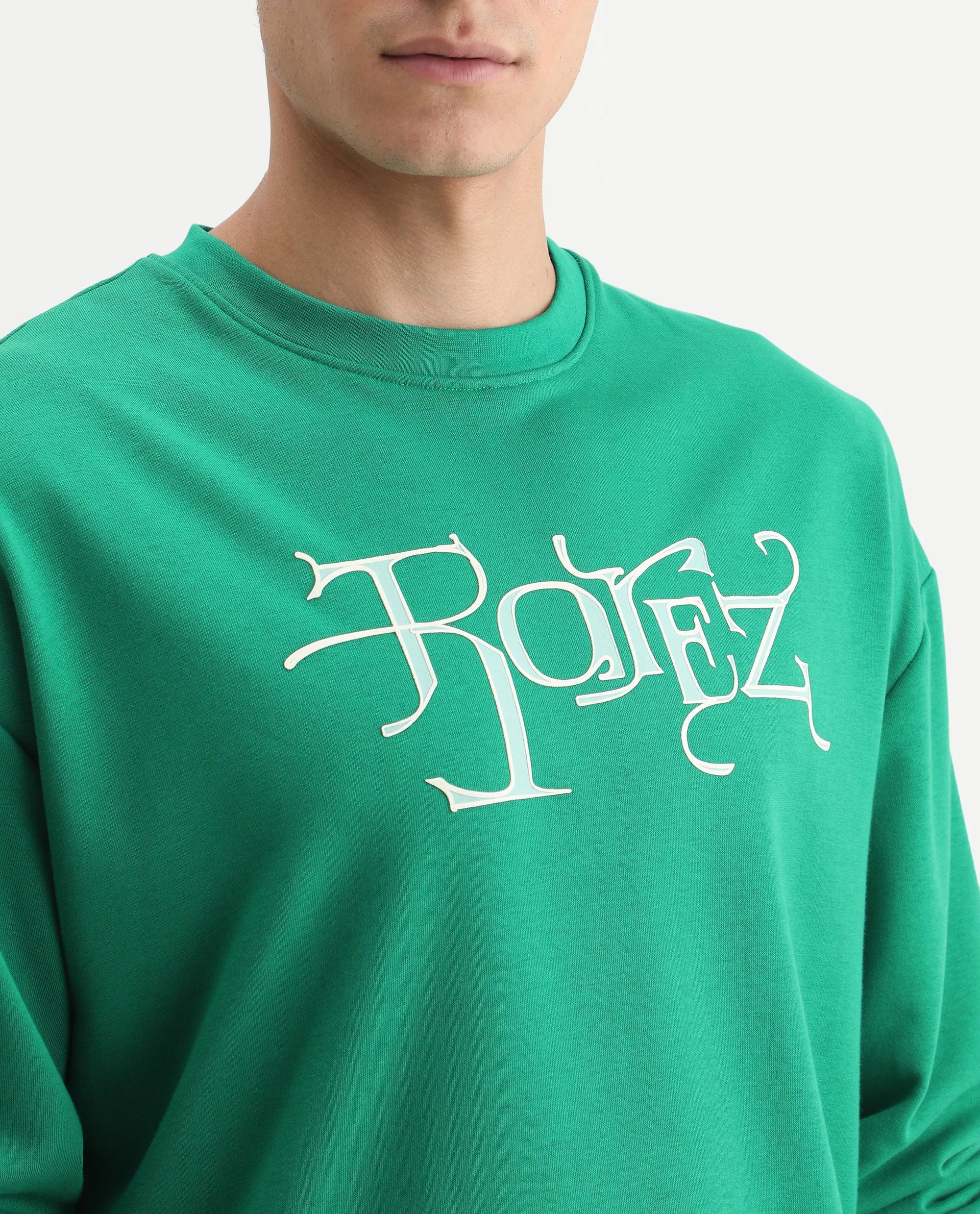 Rare Rabbit Men's Bott Green Cotton Graphic Print Regular Fit Full Sleeve Crew Neck Sweatshirt