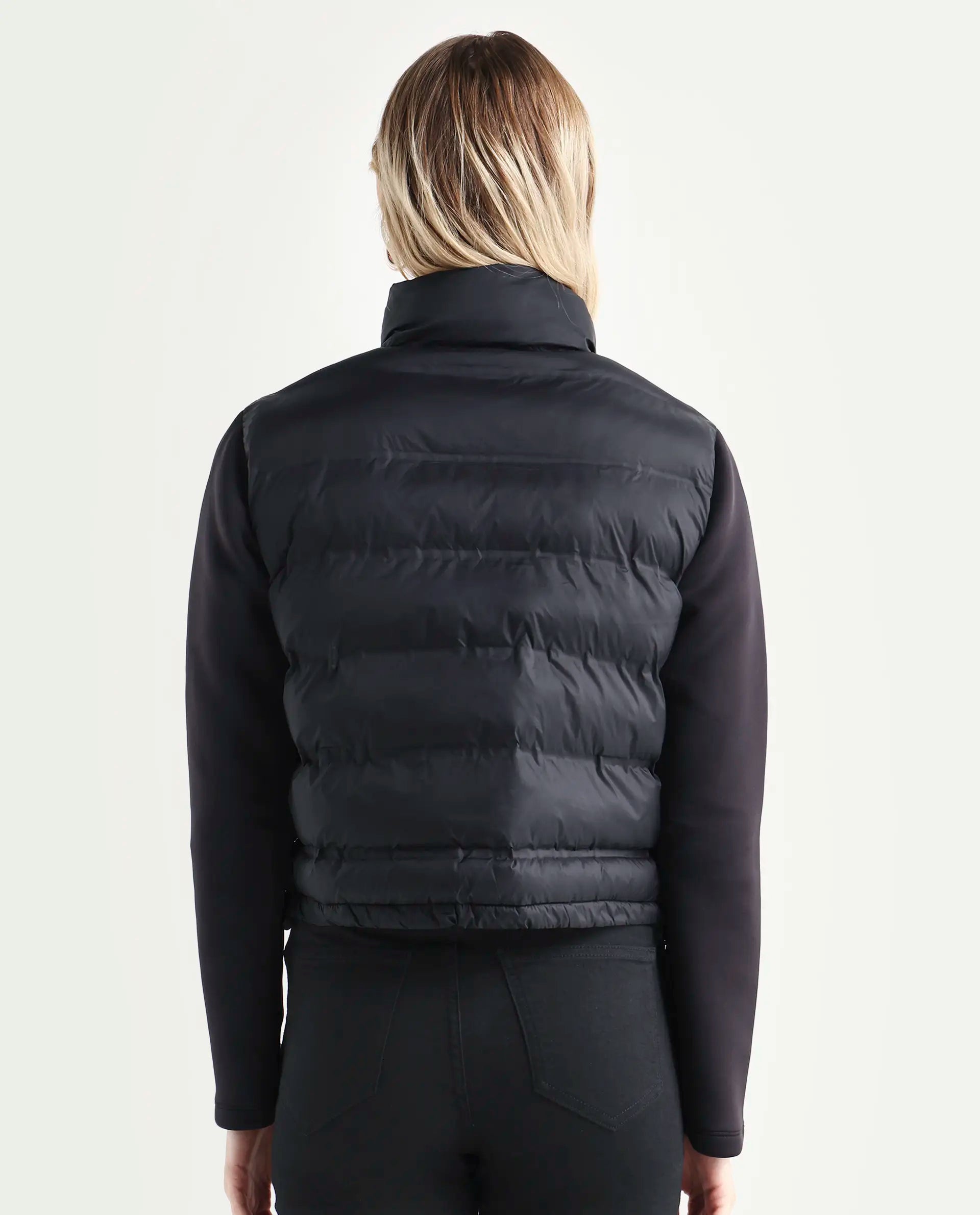 Rareism Women's Zarcro Black Polyester Stand Collar Plain Regular Fit Jacket