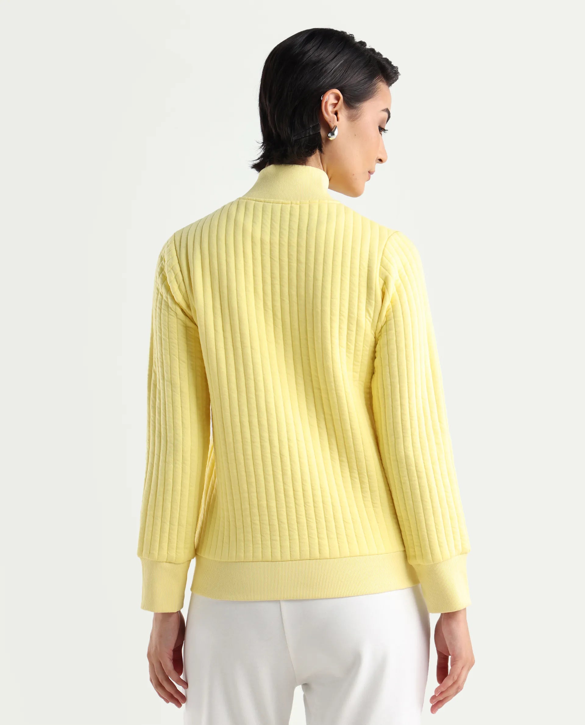 Rareism Women's Tunceli Light Yellow Polyester Blend Mandarin Collar Plain Regular Fit Jacket