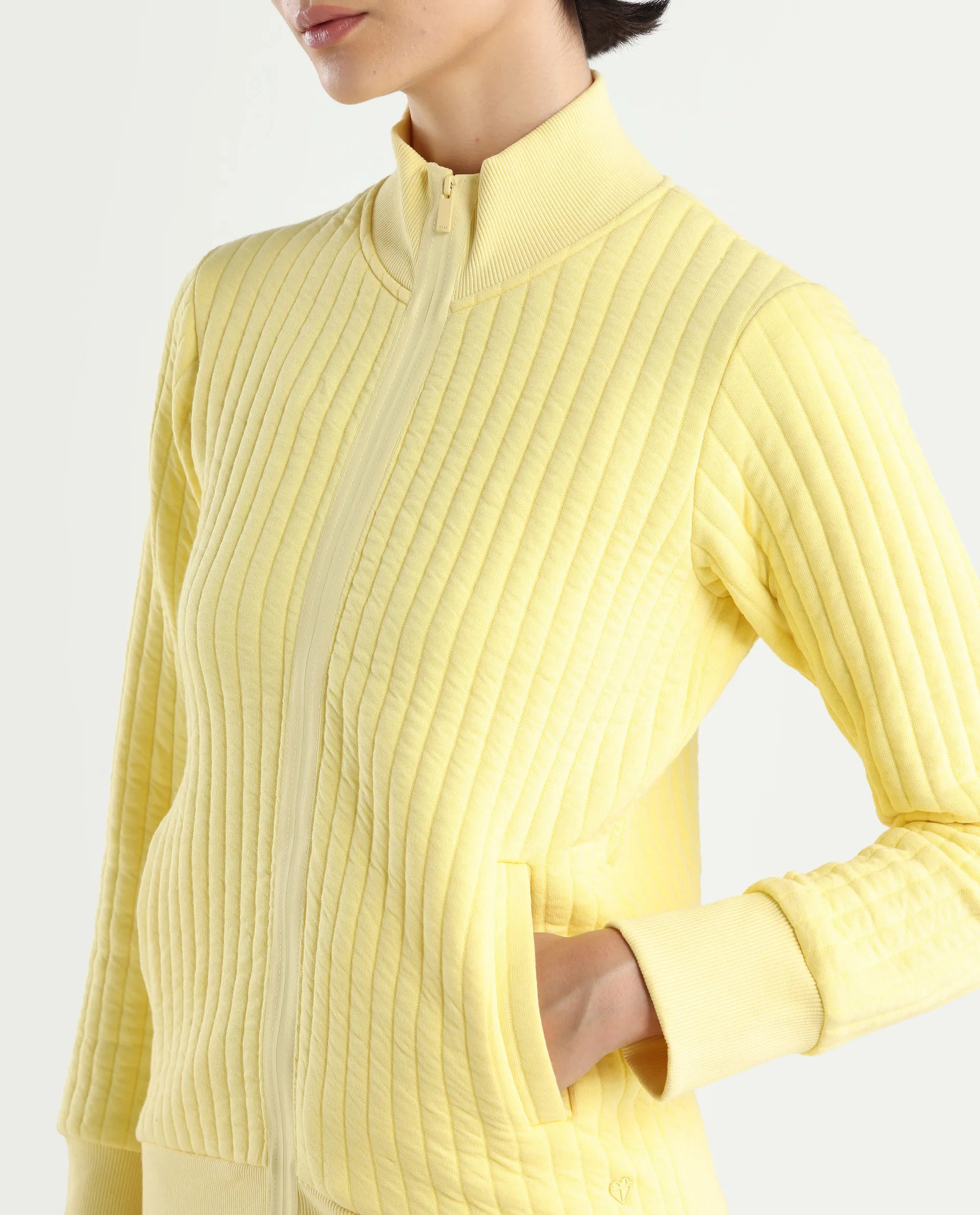 Rareism Women's Tunceli Light Yellow Polyester Blend Mandarin Collar Plain Regular Fit Jacket