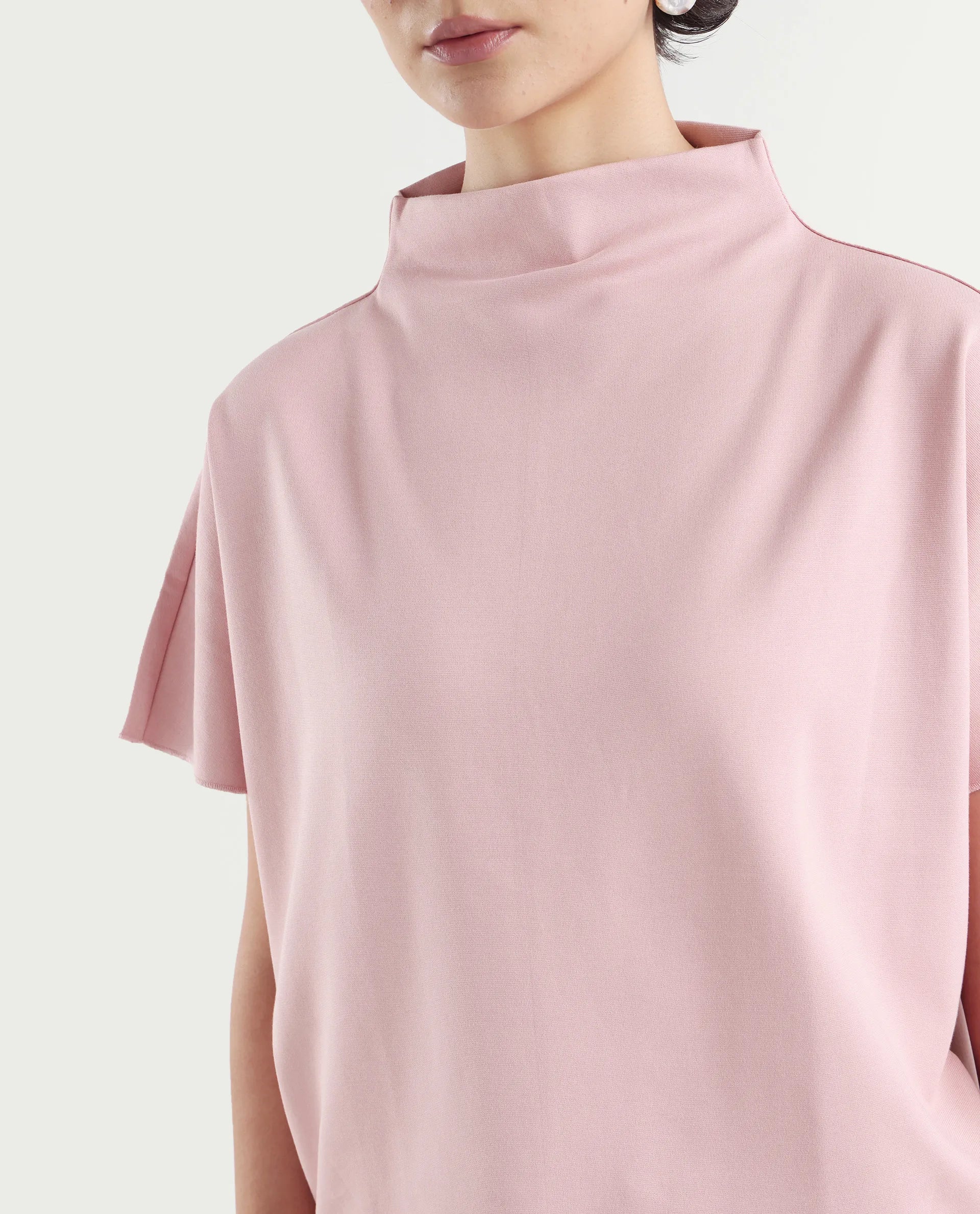 Rareism Women's Worknet Pink Cotton Blend High Neck Plain Extended Sleeves Relaxed Fit Top