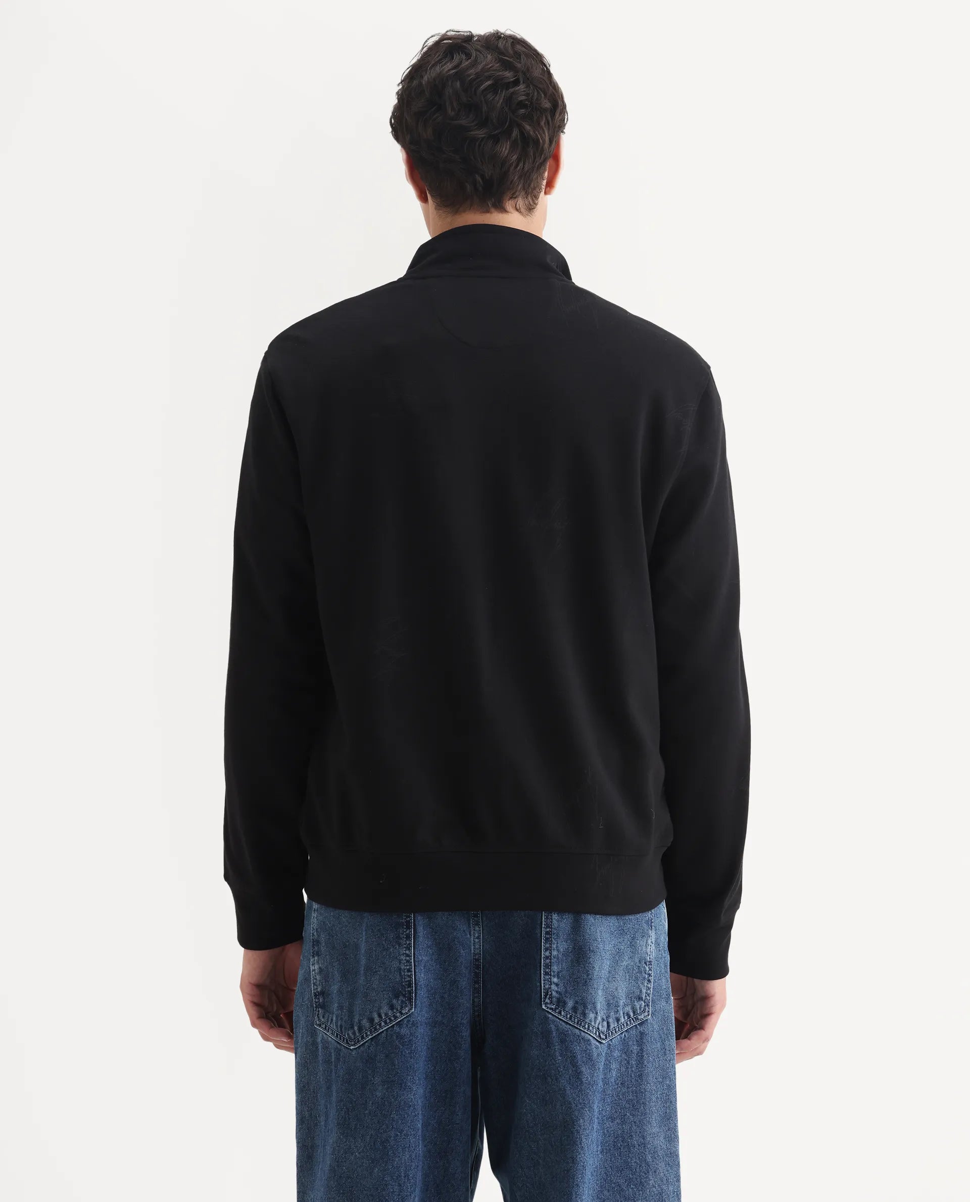 Rare Rabbit Men's Jacksign Black Cotton Blend Signature Print Regular Fit Full Sleeve High Neck Jacket