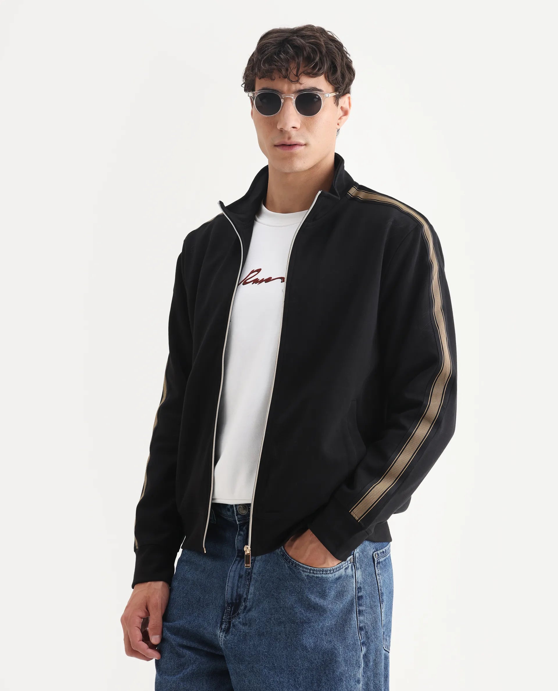 Rare Rabbit Men's Jacksign Black Cotton Blend Signature Print Regular Fit Full Sleeve High Neck Jacket