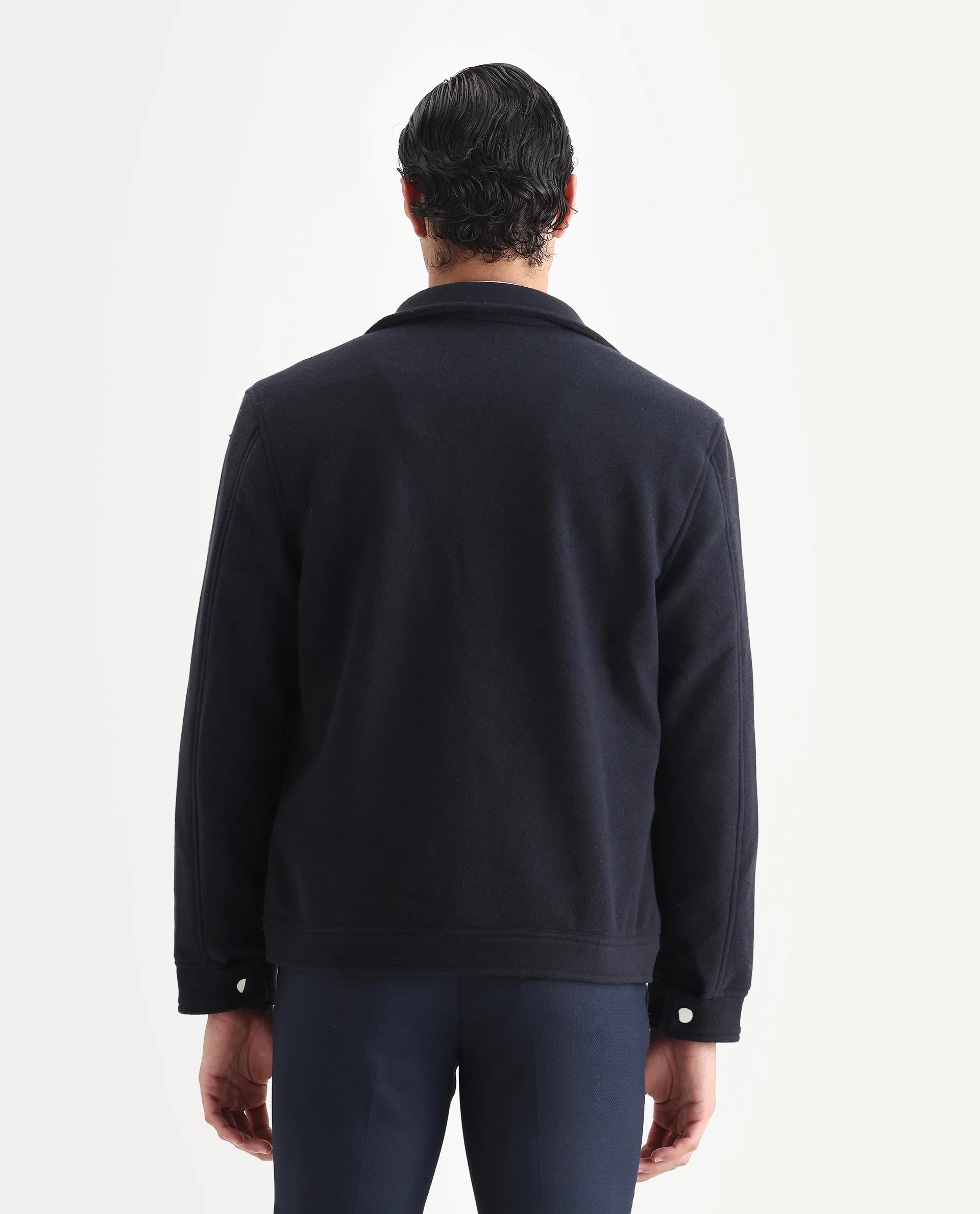 Rare Rabbit Men's Tweedo-2 Dark Navy Polyester Textured Relaxed Fit Full Sleeve Spread Collar Jacket