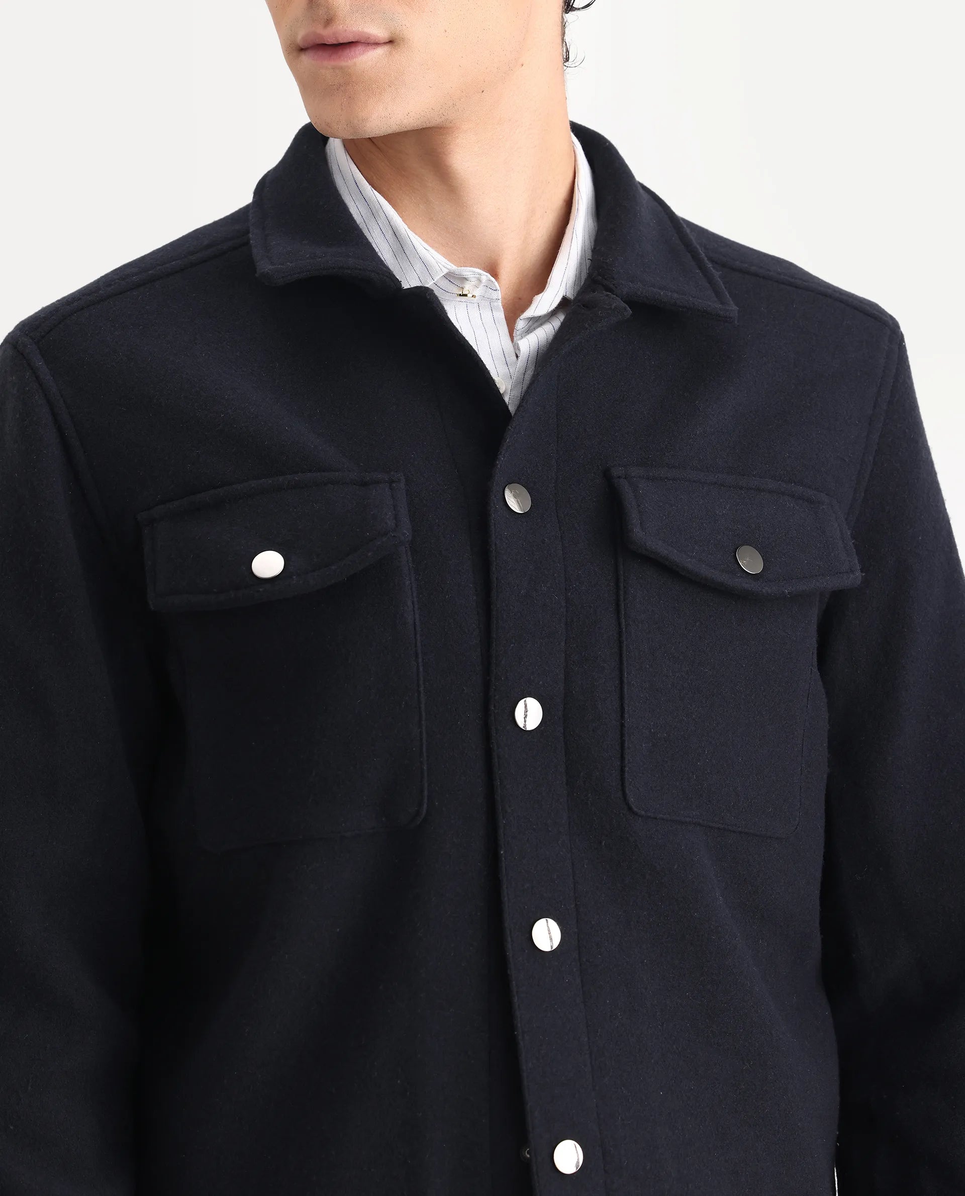 Rare Rabbit Men's Tweedo-2 Dark Navy Polyester Textured Relaxed Fit Full Sleeve Spread Collar Jacket