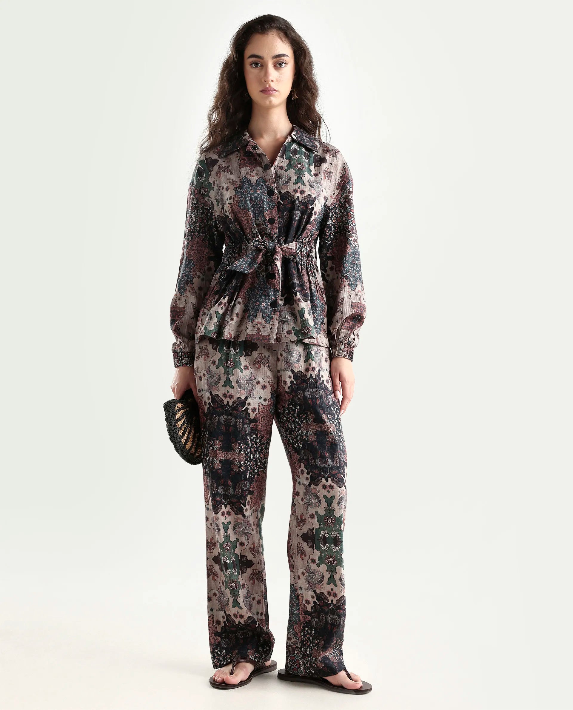 Rareism Women's Rotika Dark Multi Cotton Blend Spread Collar Abstract Print Regular Fit Jacket