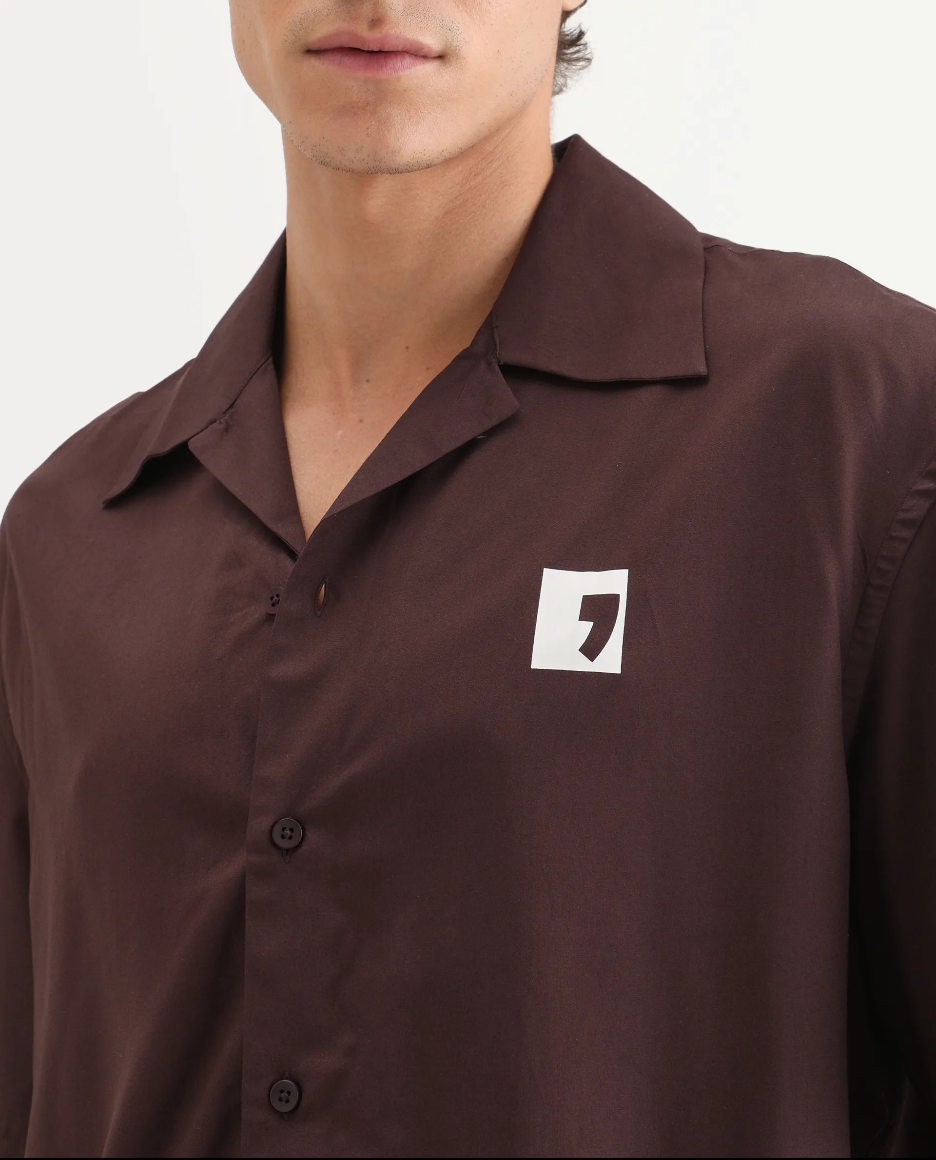 Rare Rabbit Men's Carn Ss Brown Cotton Graphic Print Oversized Fit Half Sleeve Collared Shirt