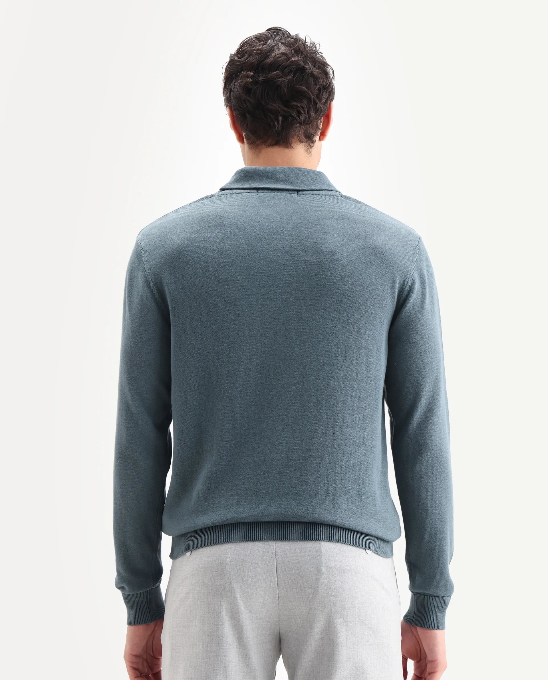 Rare Rabbit Men's Kenlay Dusky Turq Cotton Blend Plain Regular Fit Full Sleeve High Neck Sweater