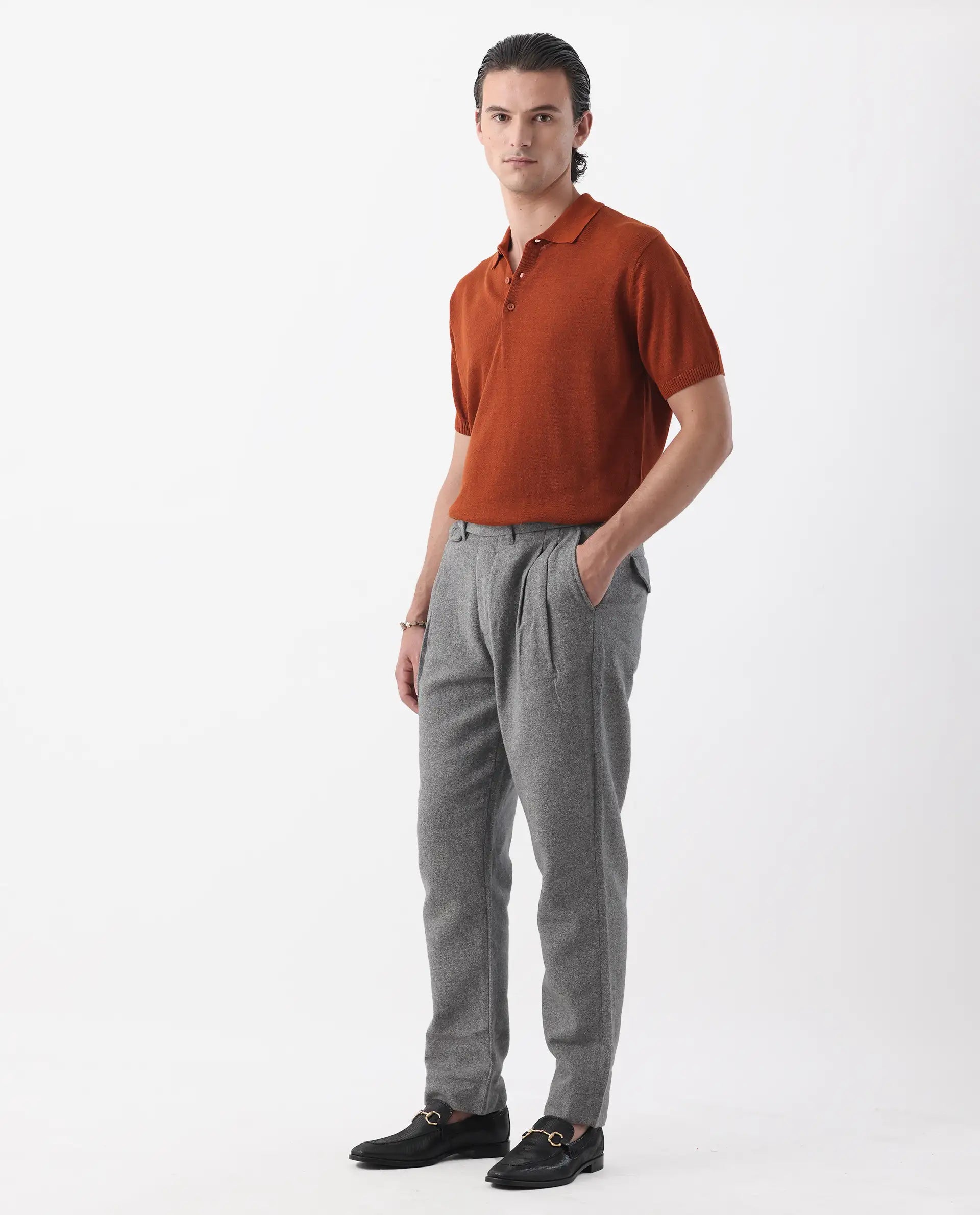 Rare Rabbit Men's Kaino Dark Grey 100% Linen Plain Regular Fit Trouser