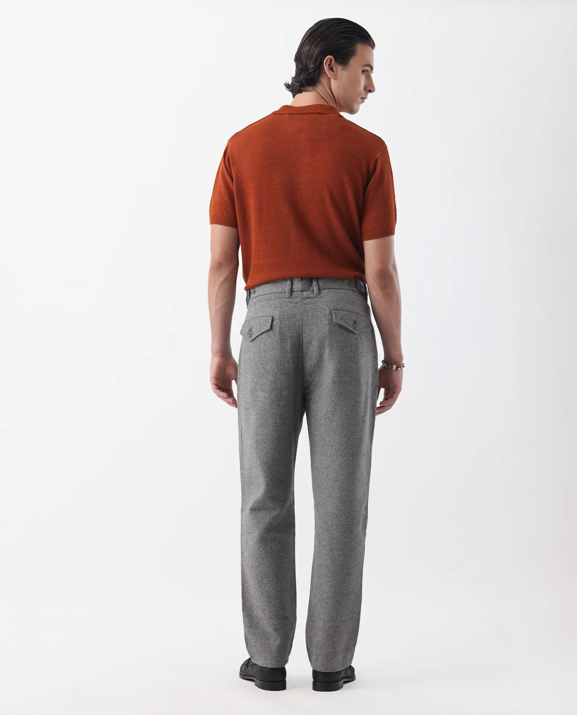 Rare Rabbit Men's Kaino Dark Grey 100% Linen Plain Regular Fit Trouser