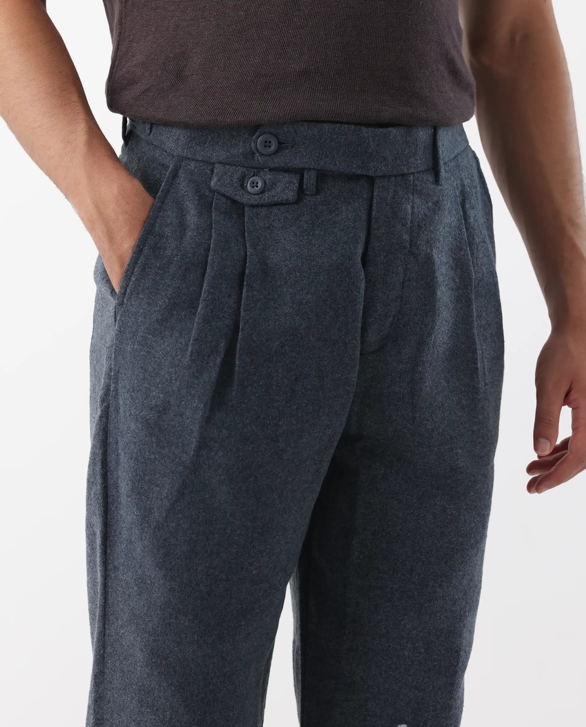 Rare Rabbit Men's Kaino Navy 100% Linen Plain Regular Fit Trouser