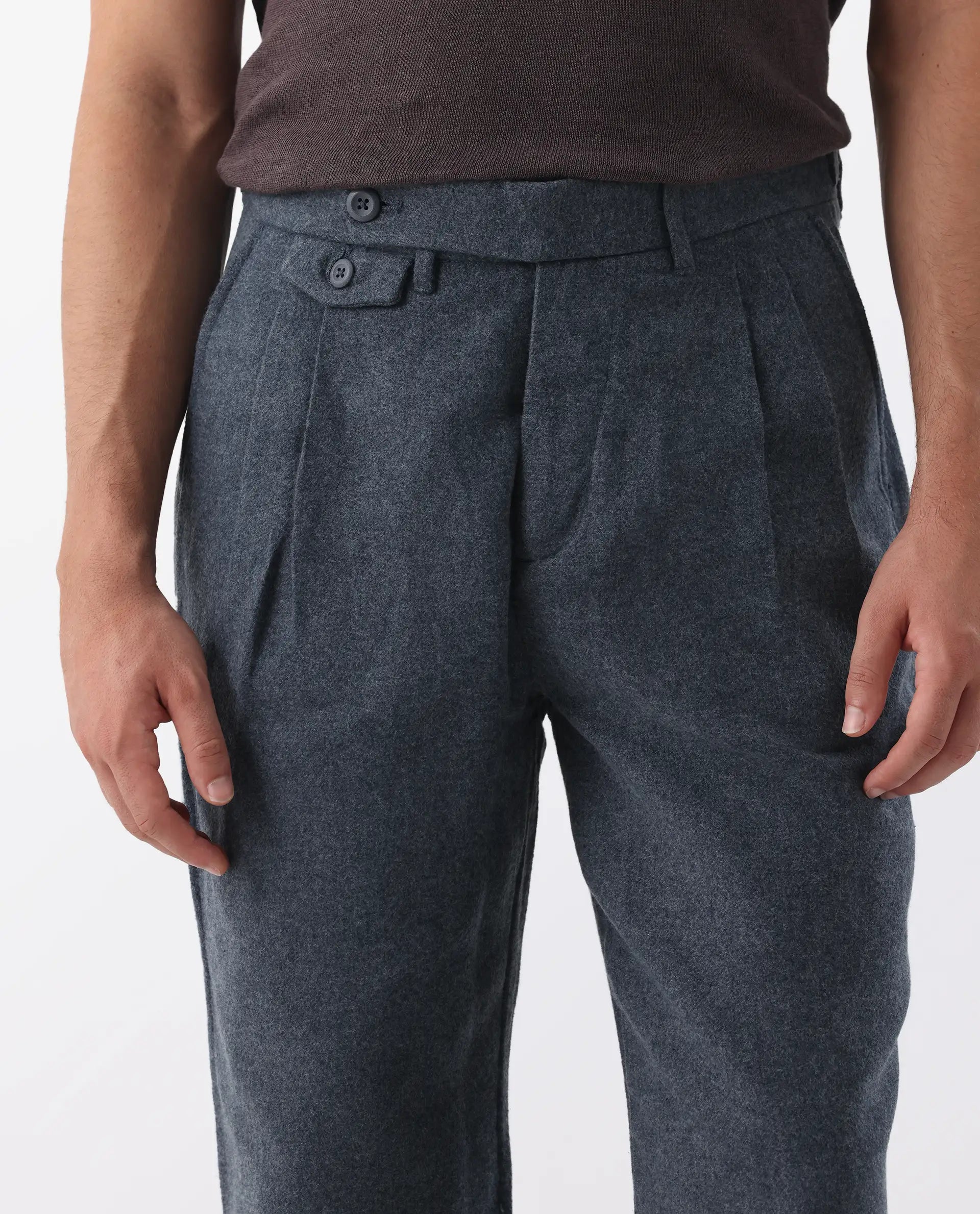 Rare Rabbit Men's Kaino Navy 100% Linen Plain Regular Fit Trouser