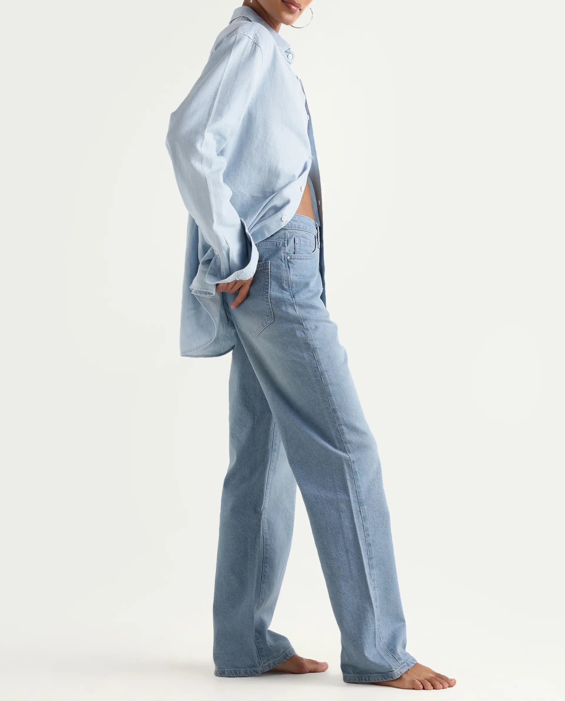 Rareism Women's Beuk Light Blue Cotton Blend Plain Ankle Length Smart Straight Fit Jeans