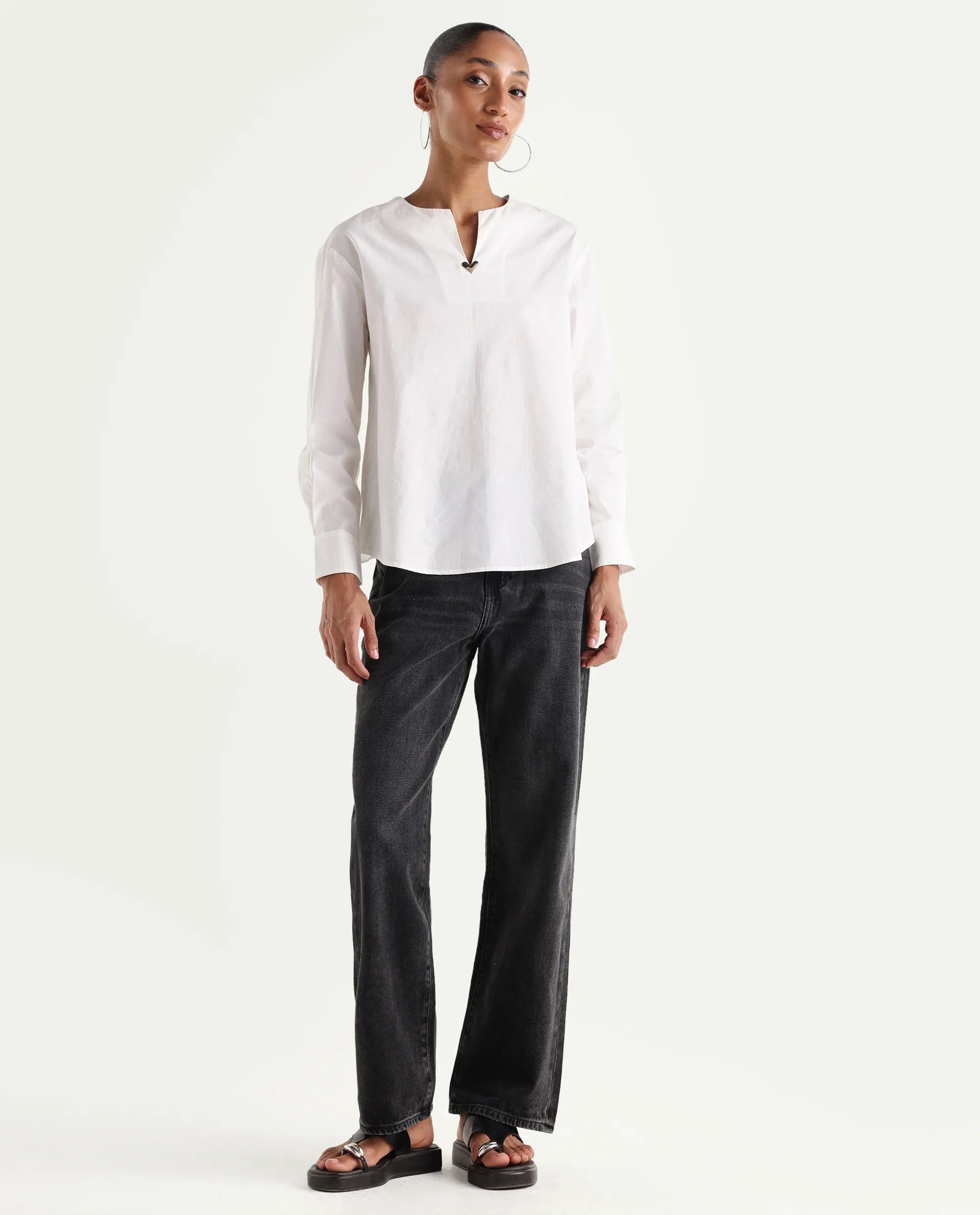 Rareism Women's Baeu Grey Cotton Blend Plain Ankle Length Straight Fit Jeans