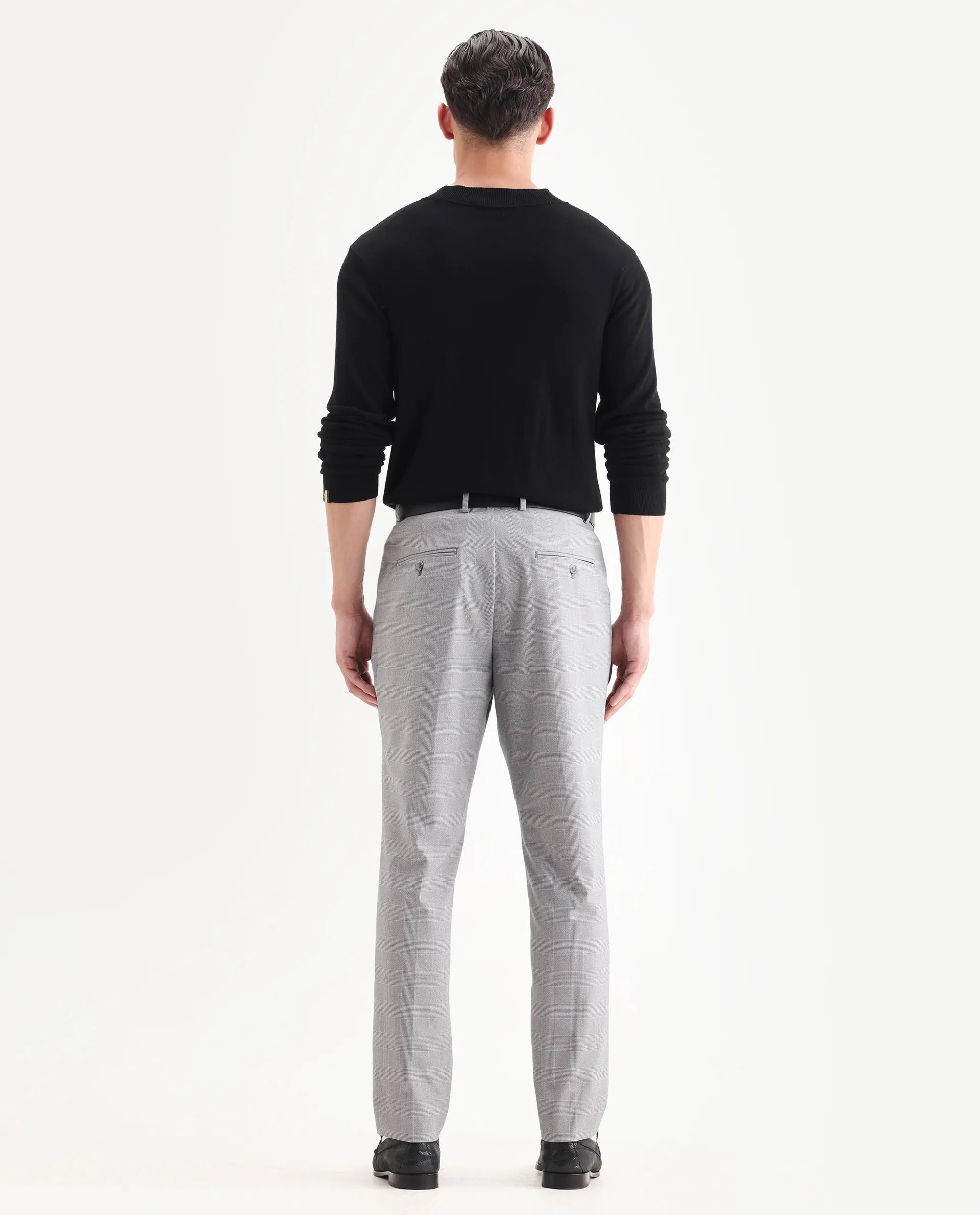 Rare Rabbit Men's Morst Grey Cotton Blend Checked Print Relaxed Fit Trouser