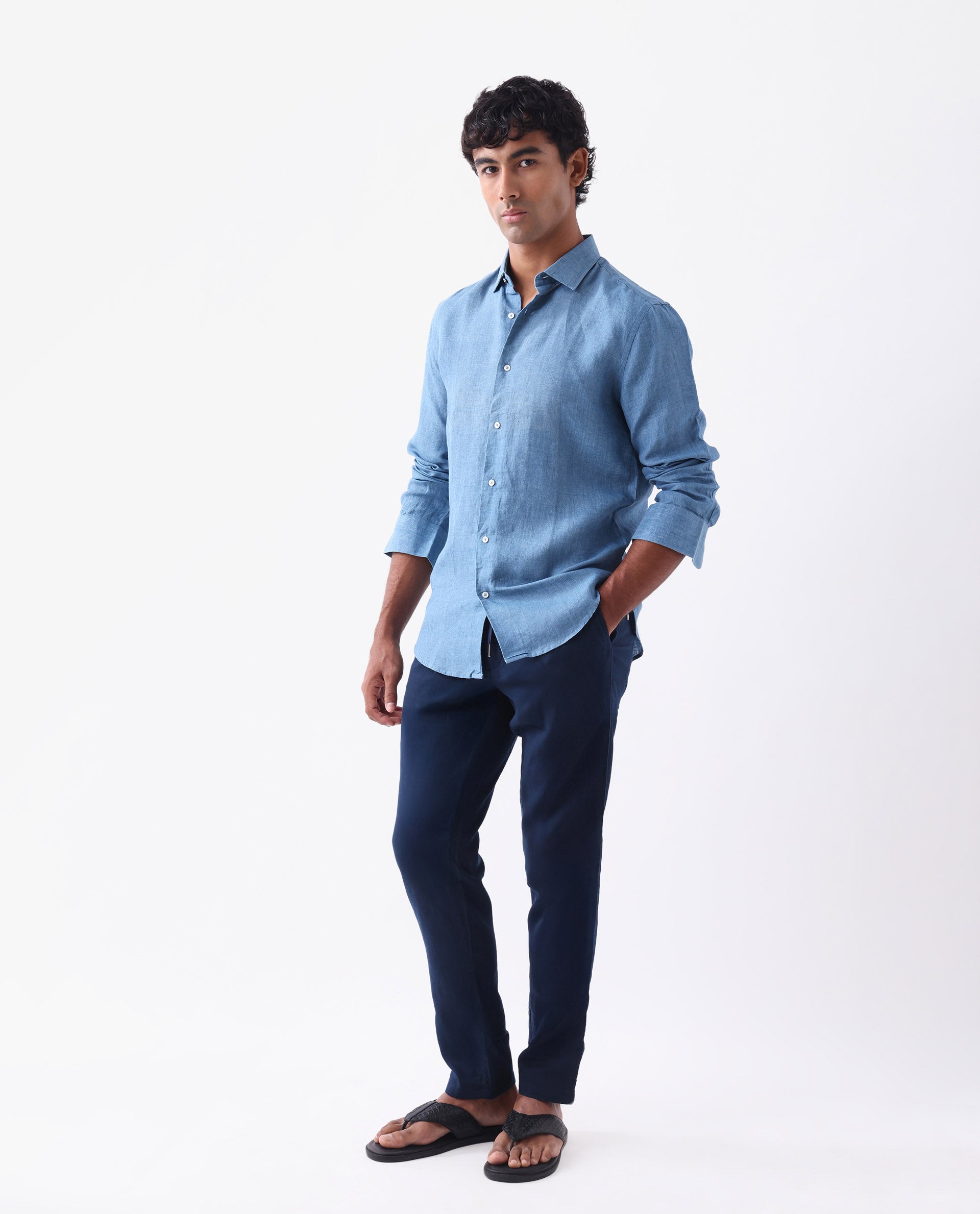 Rare Rabbit Men's Pastor-25 Navy Cotton Plain Regular Fit Trouser