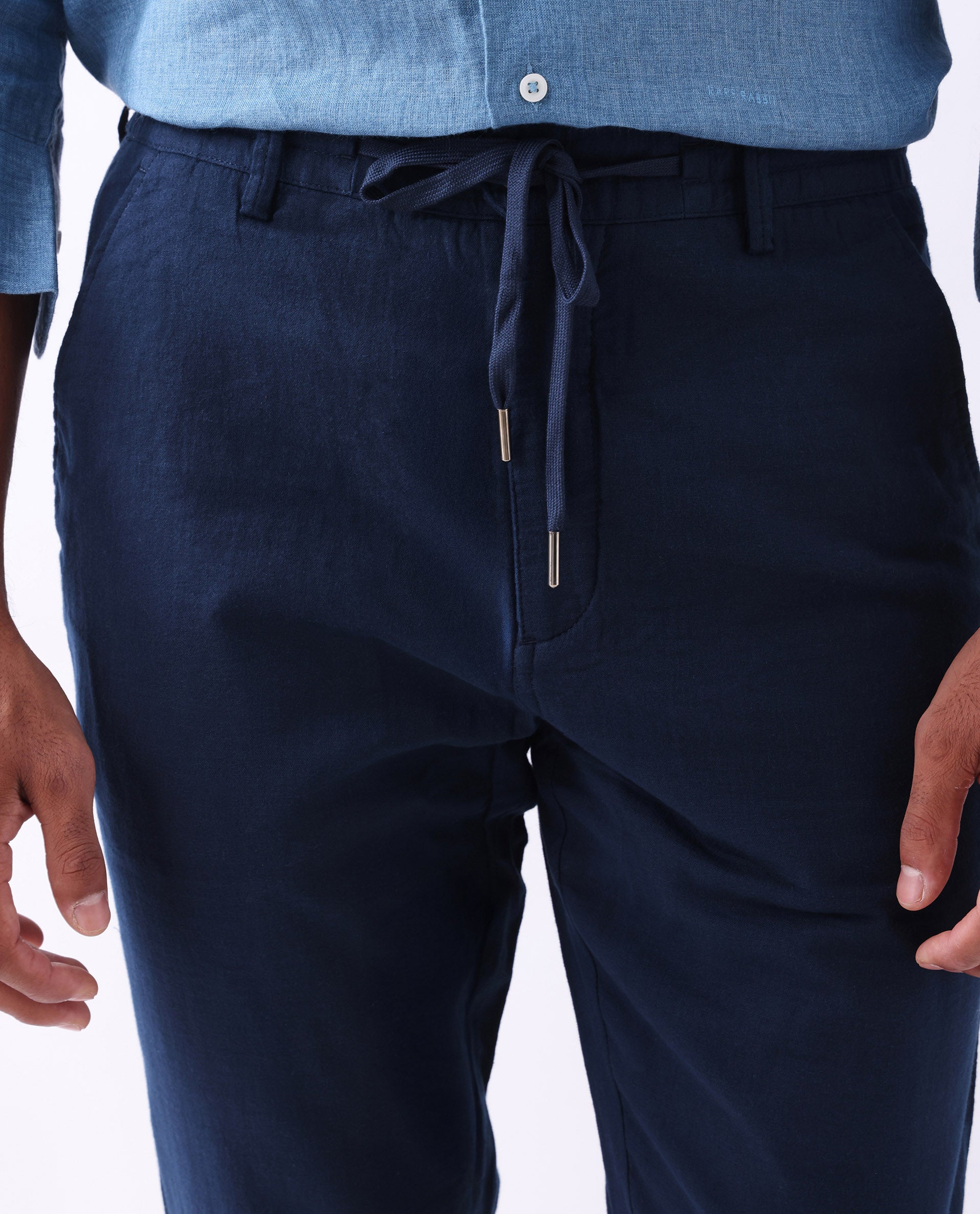 Rare Rabbit Men's Pastor-25 Navy Cotton Plain Regular Fit Trouser