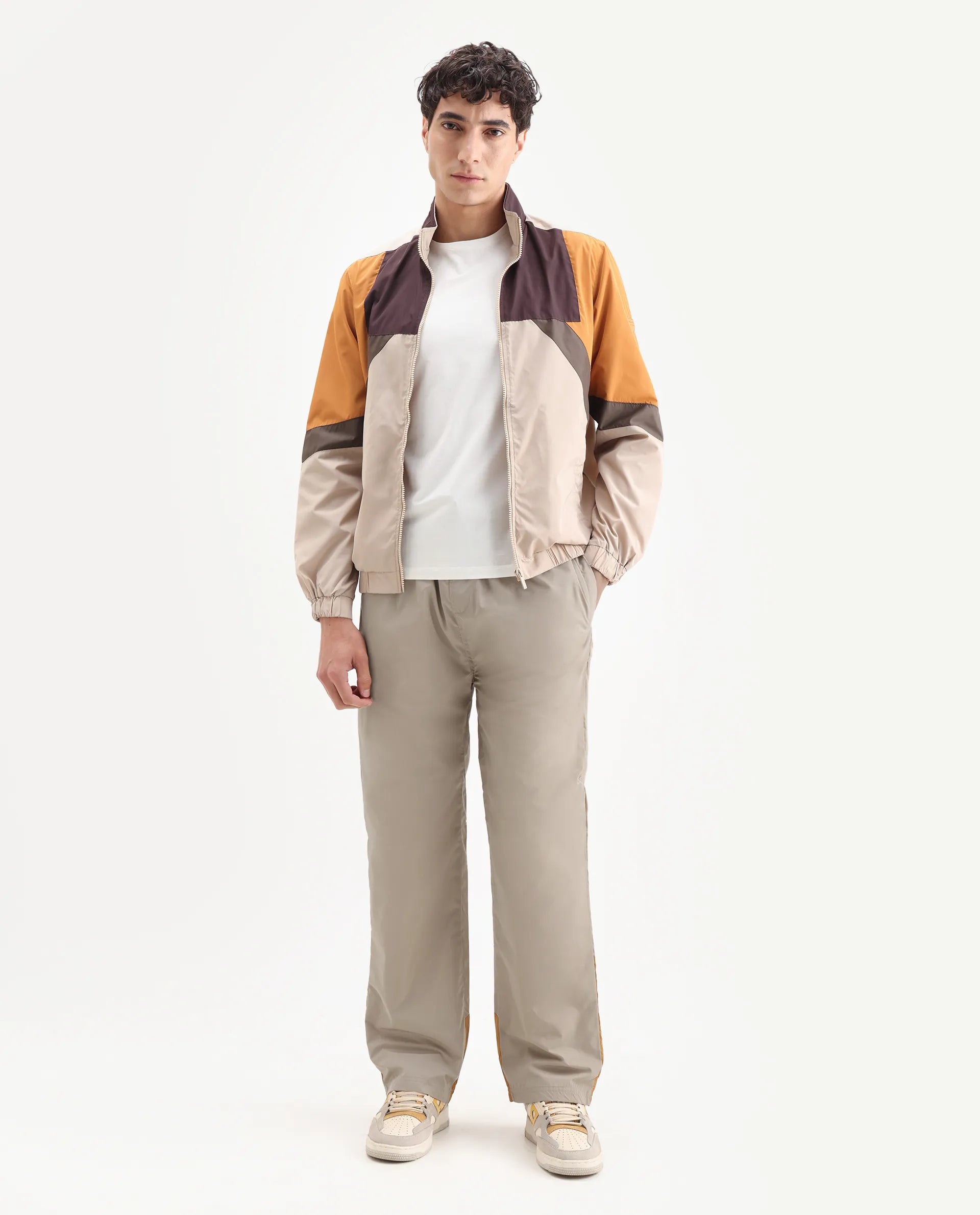 Rare Rabbit Men's Malo-B Beige Polyester Cut And Sew Regular Fit Track Pant