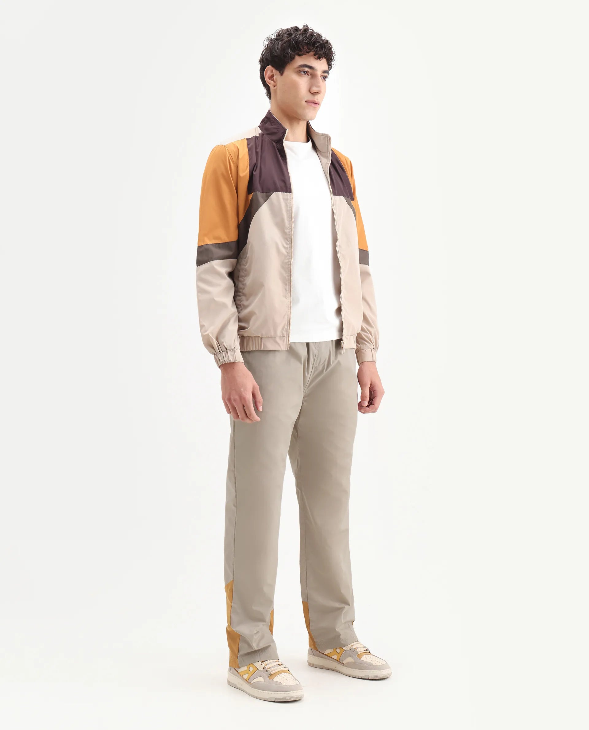 Rare Rabbit Men's Malo-B Beige Polyester Cut And Sew Regular Fit Track Pant