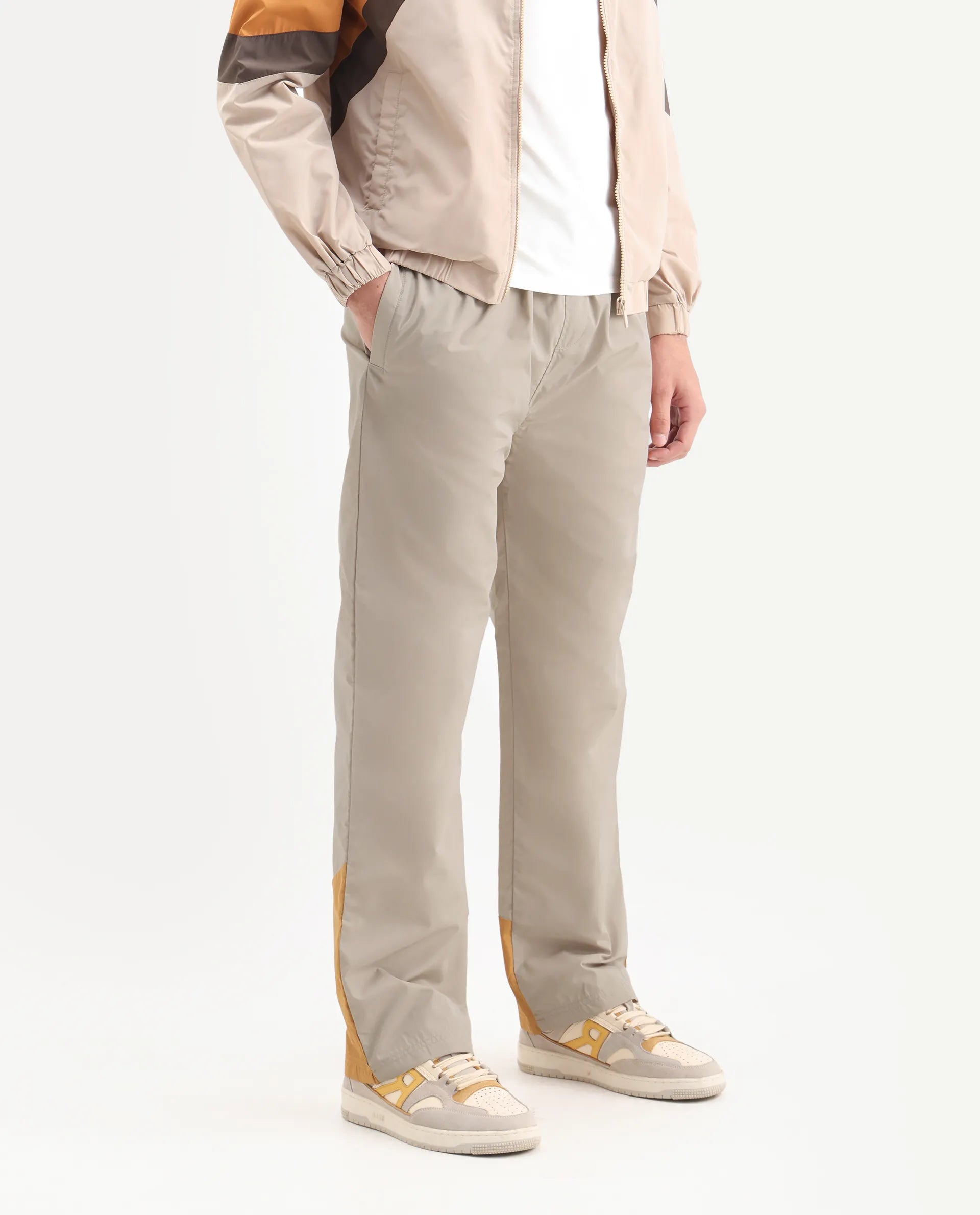 Rare Rabbit Men's Malo-B Beige Polyester Cut And Sew Regular Fit Track Pant