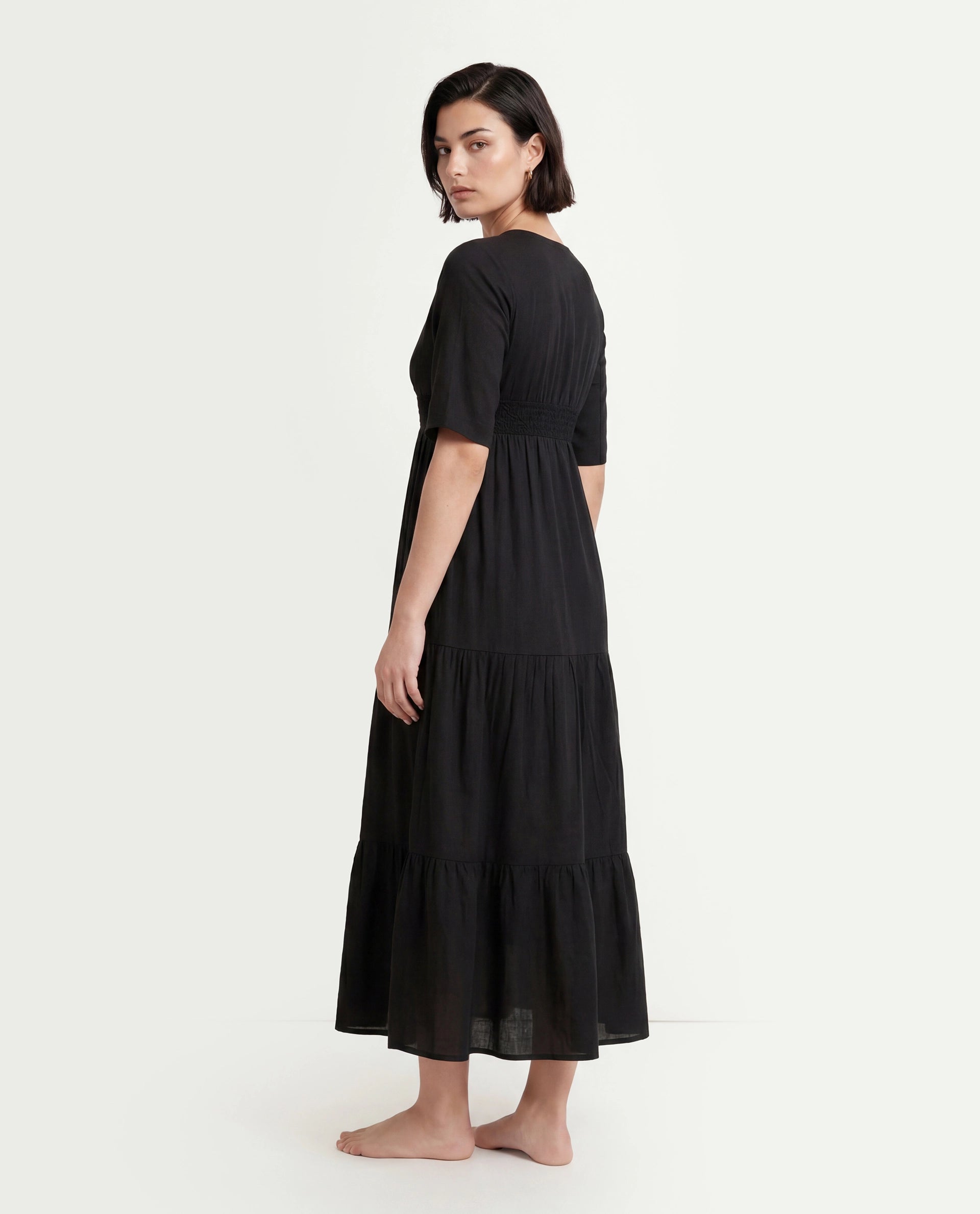 Rareism Women's Janyaka Black Viscose Blend V-Neck Plain Maxi Fit And Flare Dress