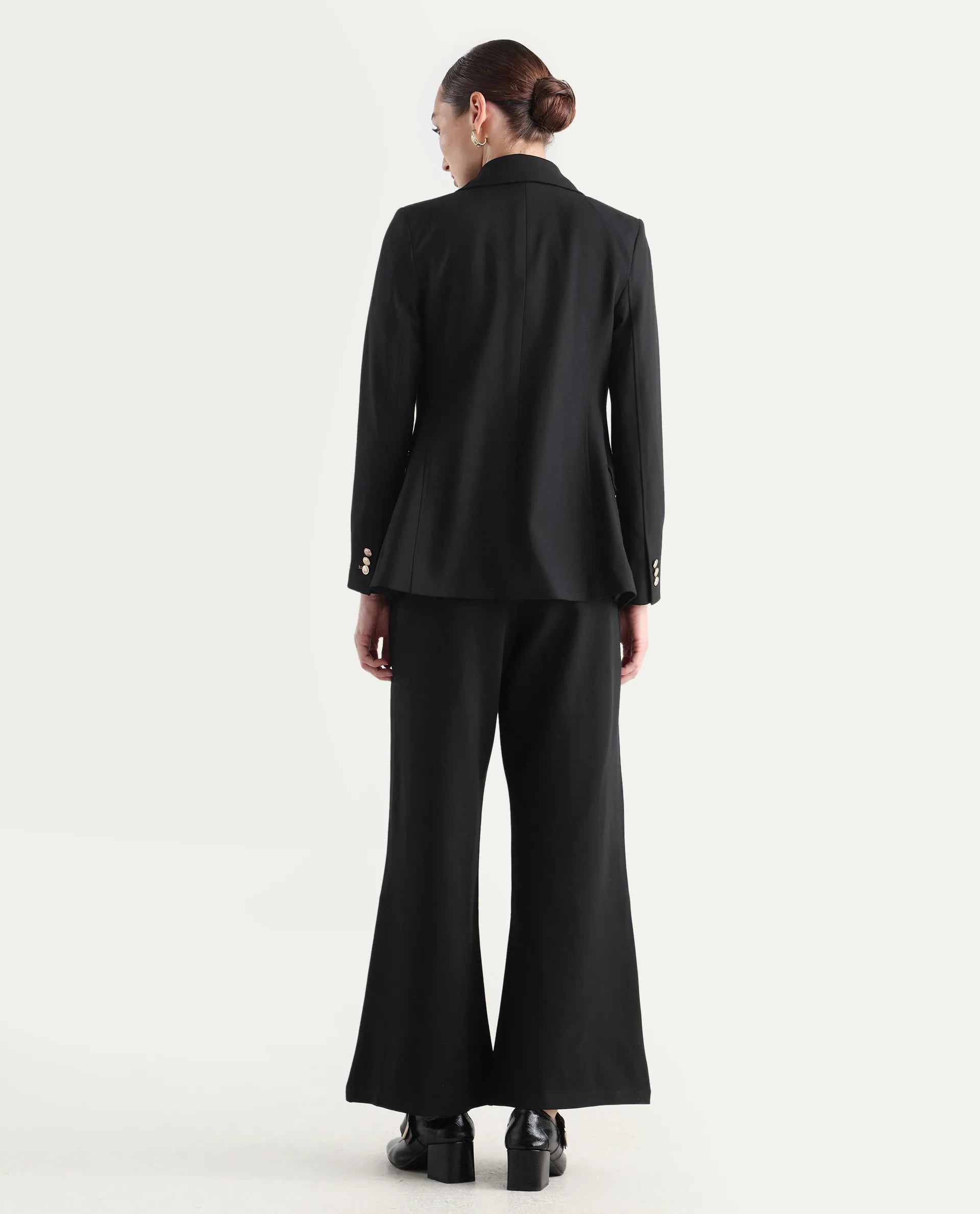 Rareism Women's Jancura-R Black Rayon Plain Ankle Length Bootcut Trouser