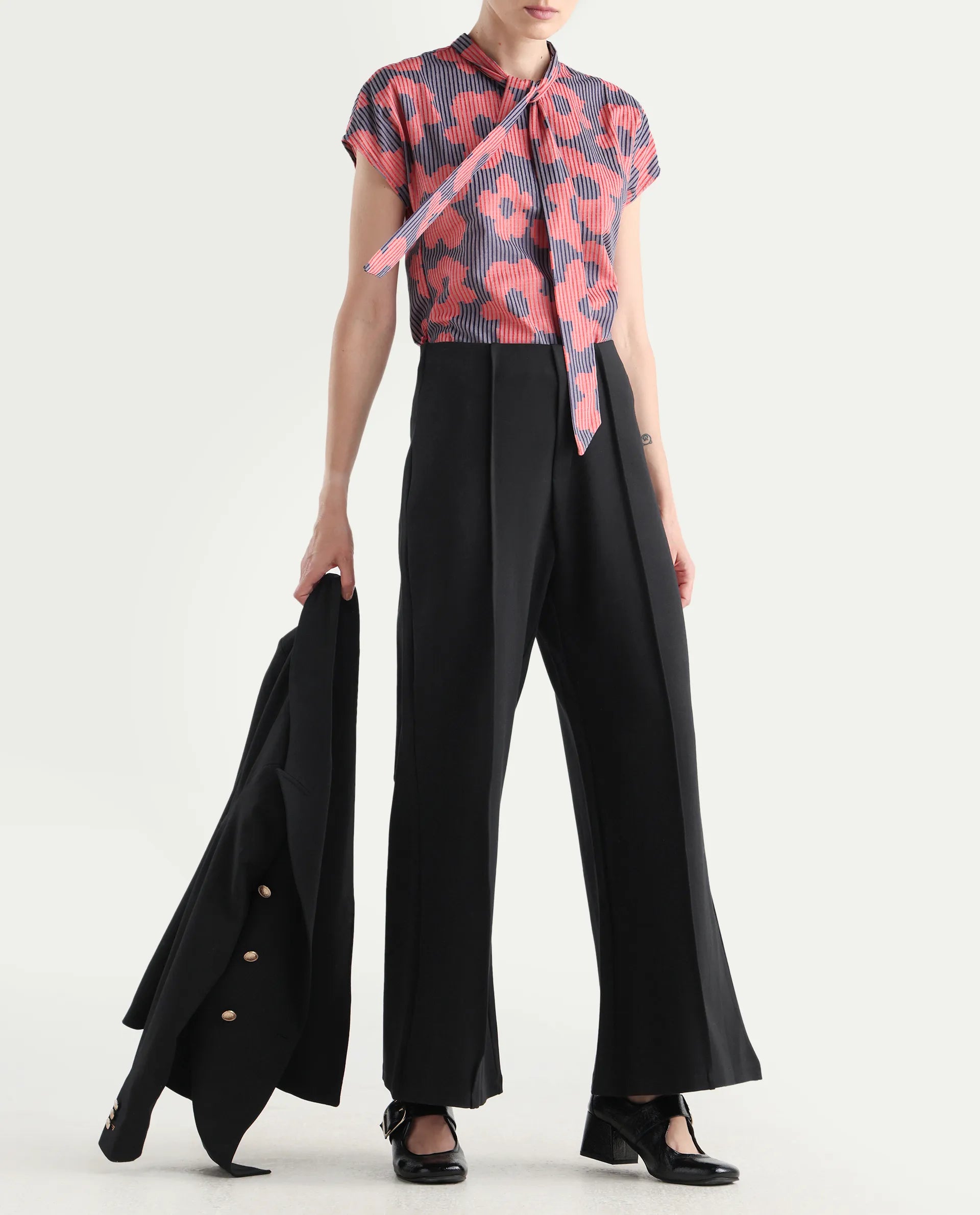 Rareism Women's Jancura-R Black Rayon Plain Ankle Length Bootcut Trouser