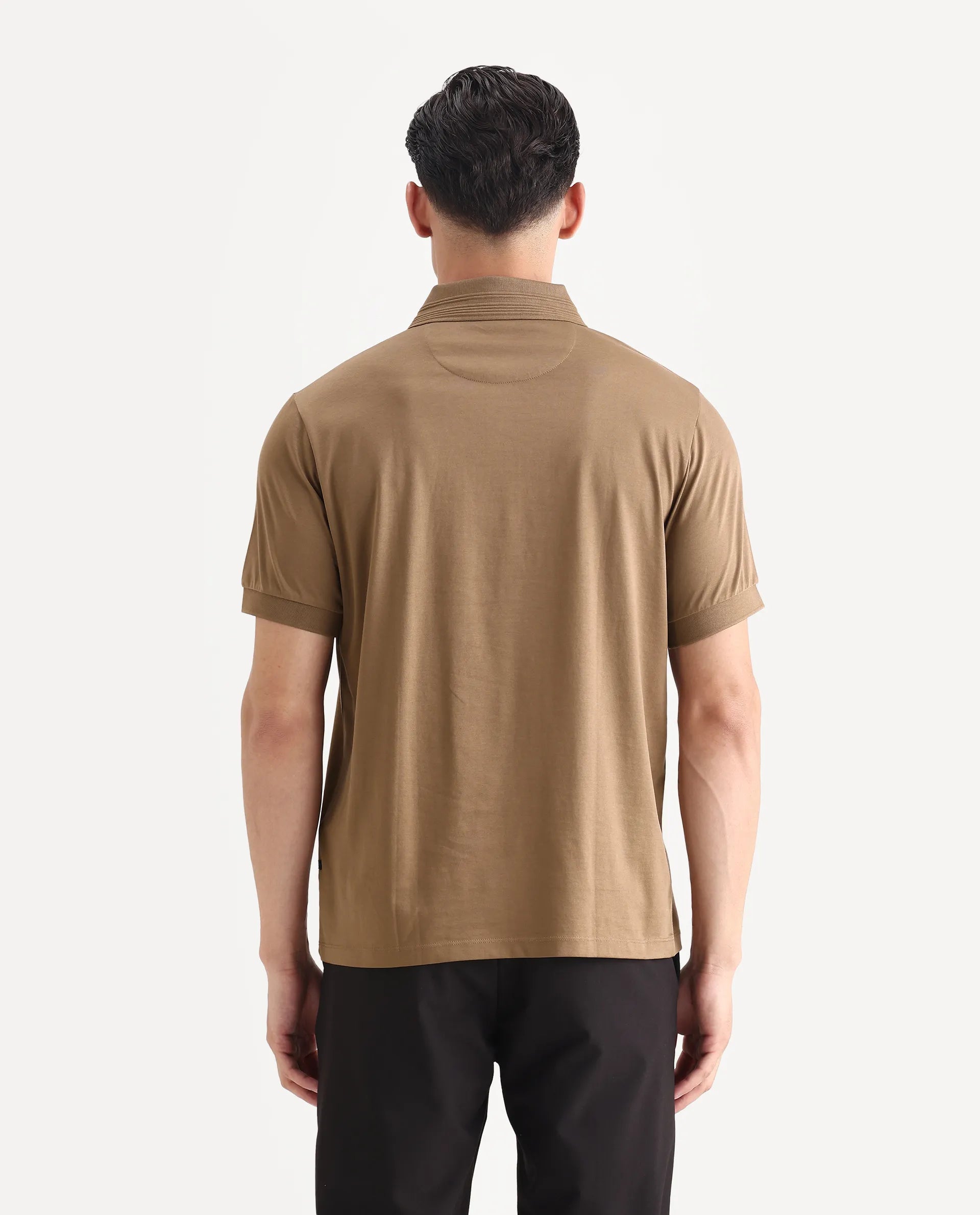 Rare Rabbit Men's Ripl Dusky Brown Cotton Plain Regular Fit Half Sleeve Polo