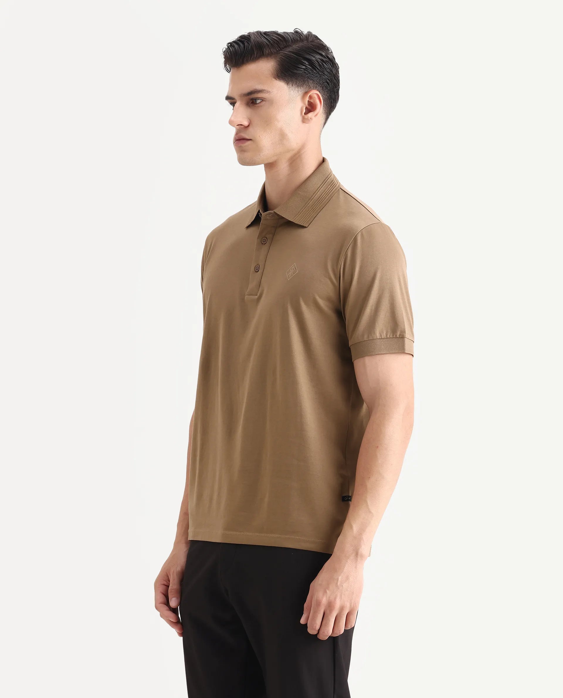 Rare Rabbit Men's Ripl Dusky Brown Cotton Plain Regular Fit Half Sleeve Polo