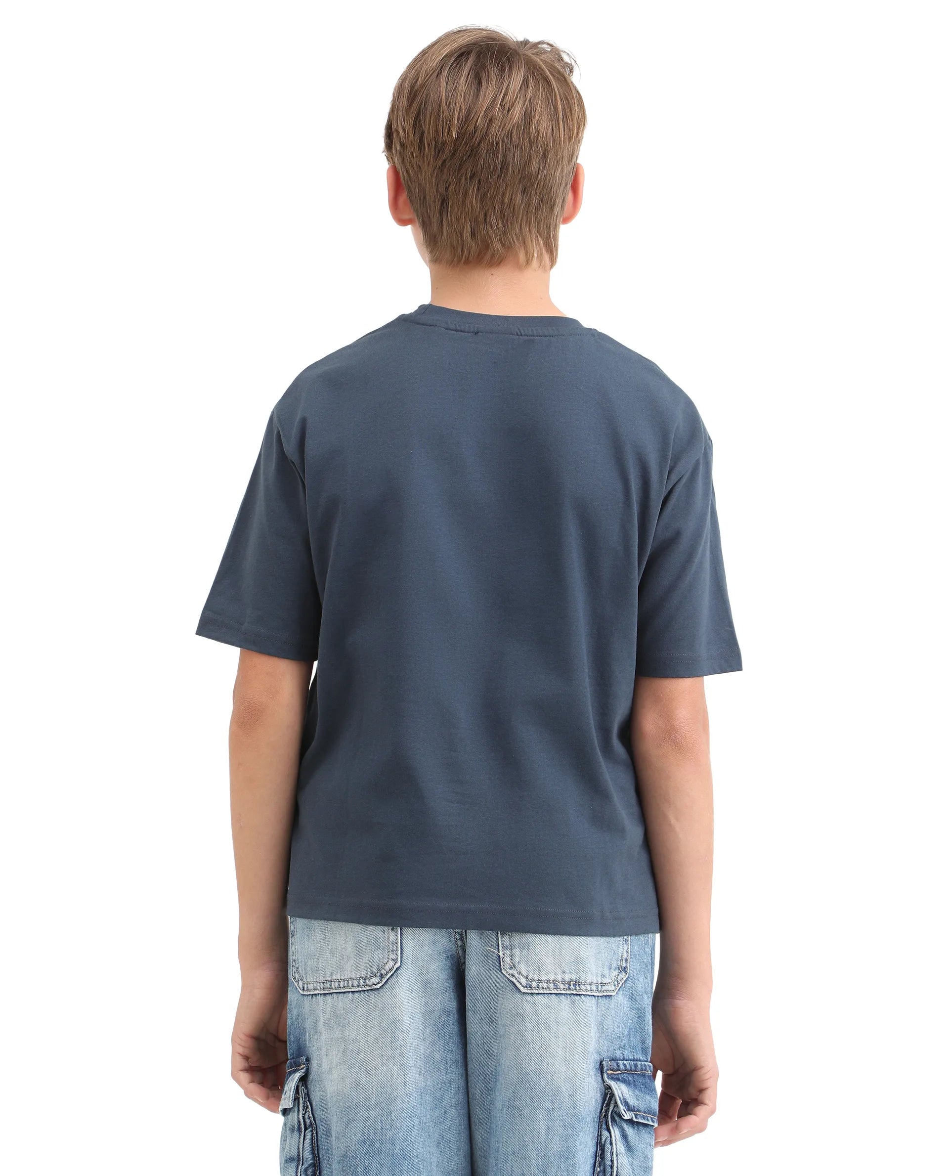 Rare Ones Kids Legun Navy Cotton Short Sleeve Crew Neck Boxy Solid T-Shirt