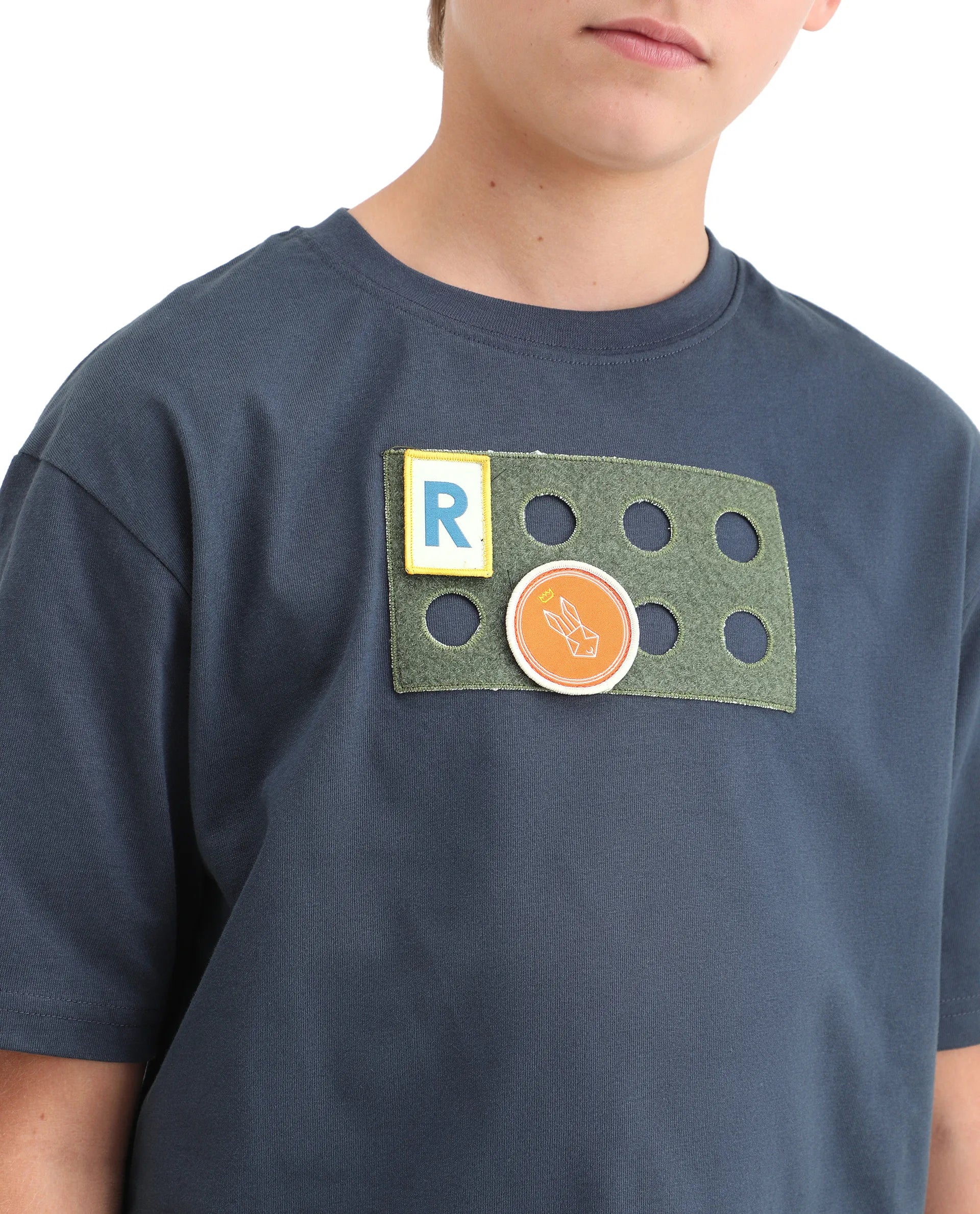 Rare Ones Kids Legun Navy Cotton Short Sleeve Crew Neck Boxy Solid T-Shirt