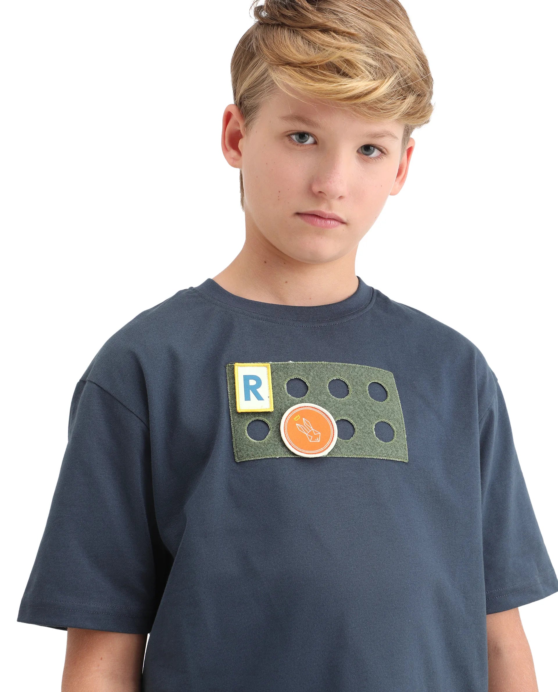 Rare Ones Kids Legun Navy Cotton Short Sleeve Crew Neck Boxy Solid T-Shirt