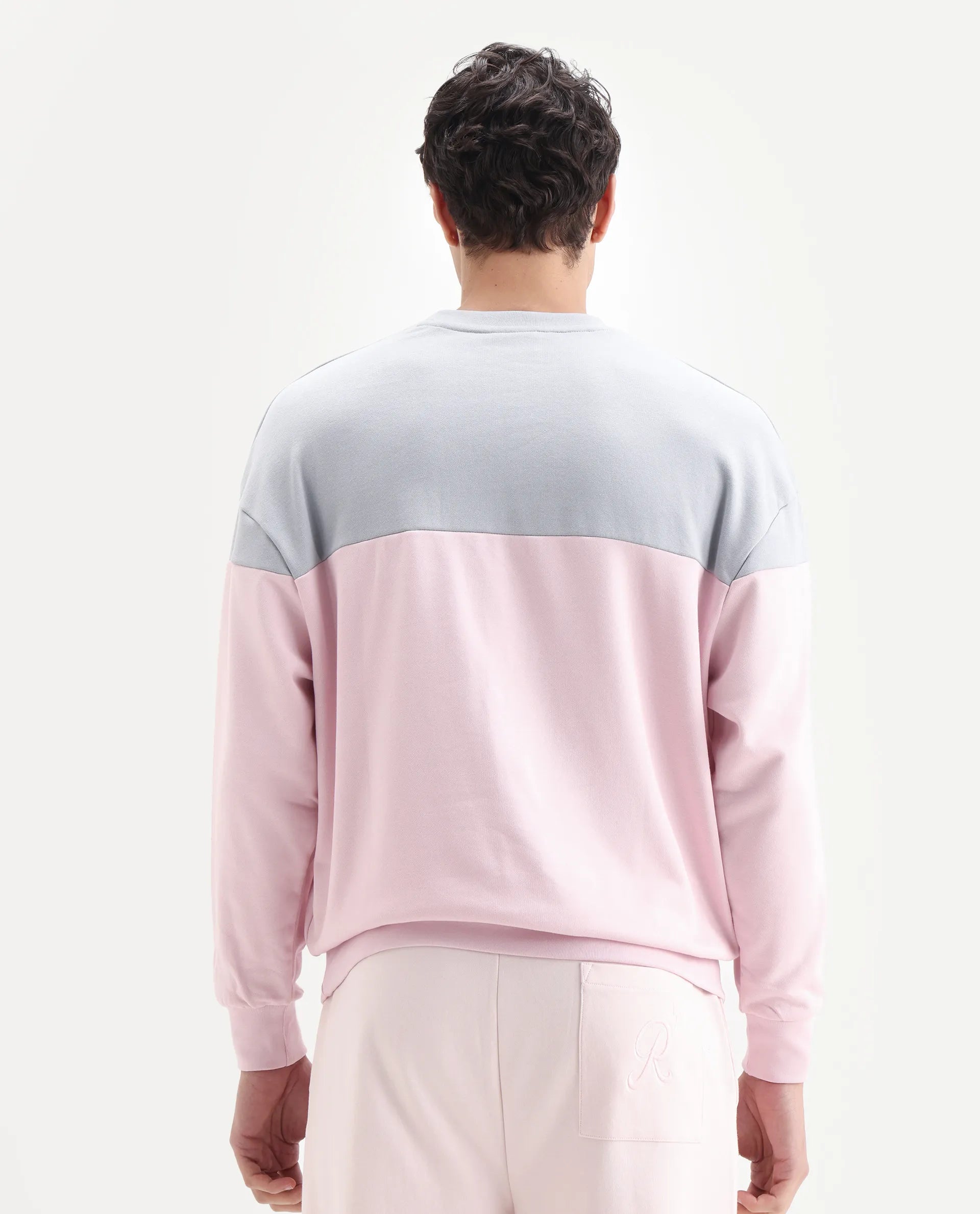 Rare Rabbit Men's Doel Grey Cotton Blend Ombre Boxy Fit Full Sleeve Crew Neck Sweatshirt