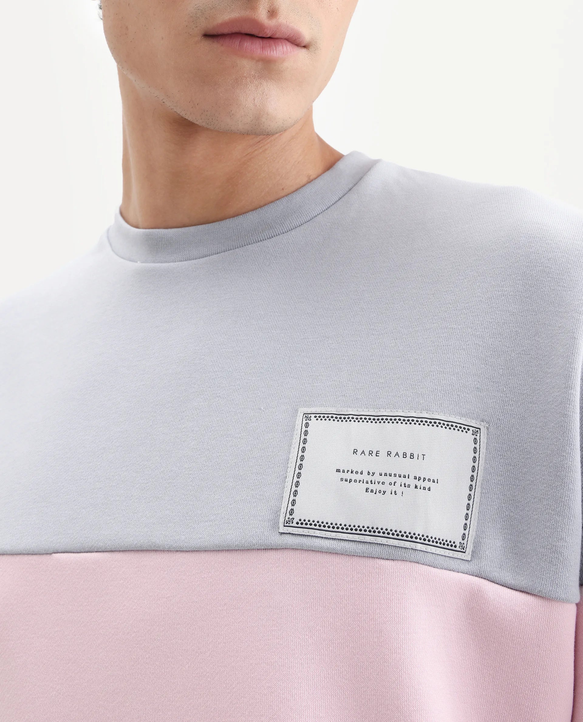 Rare Rabbit Men's Doel Grey Cotton Blend Ombre Boxy Fit Full Sleeve Crew Neck Sweatshirt