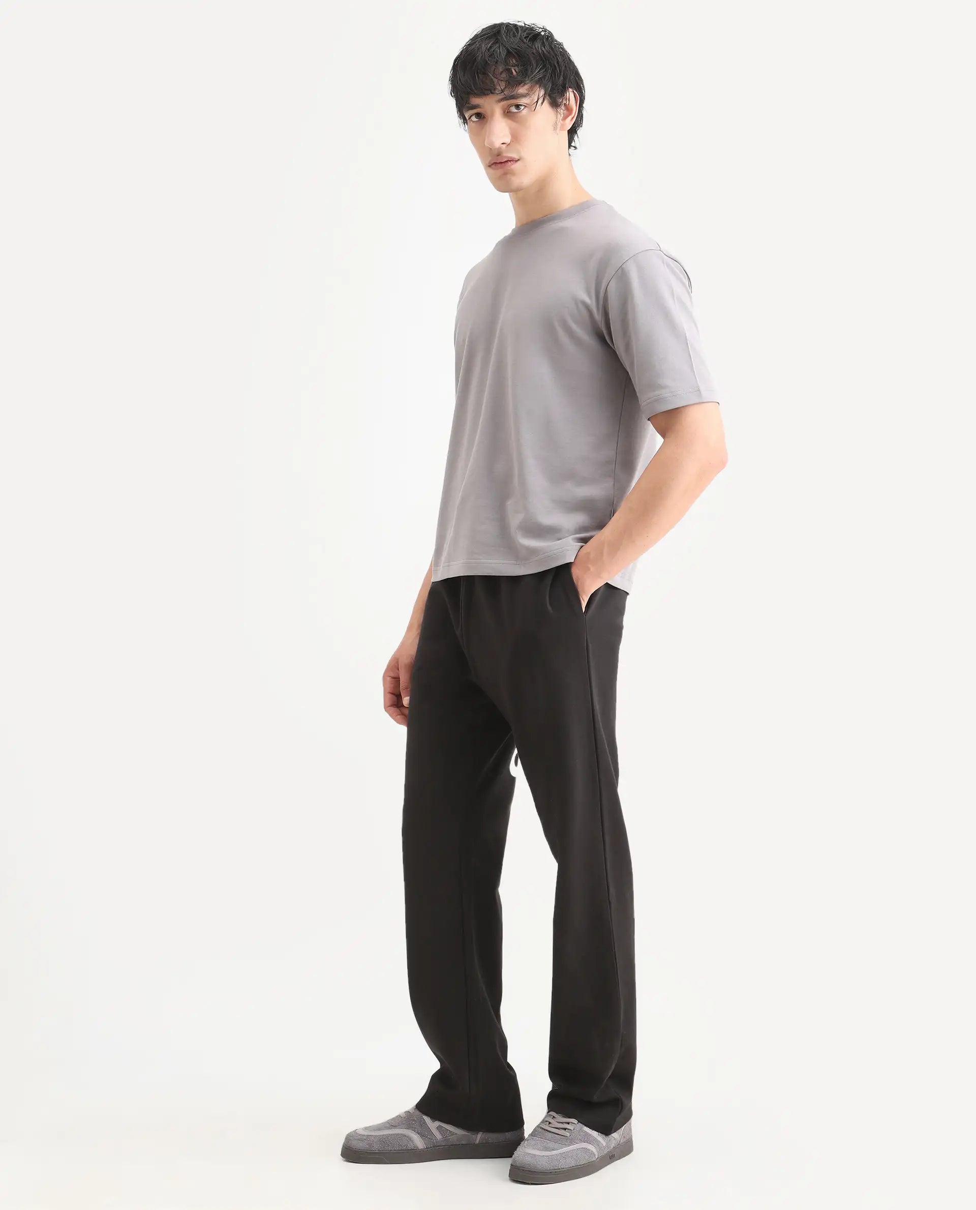 Rare Rabbit Men's Ricot-B Black Cotton Blend Printed Regular Fit Track Pant