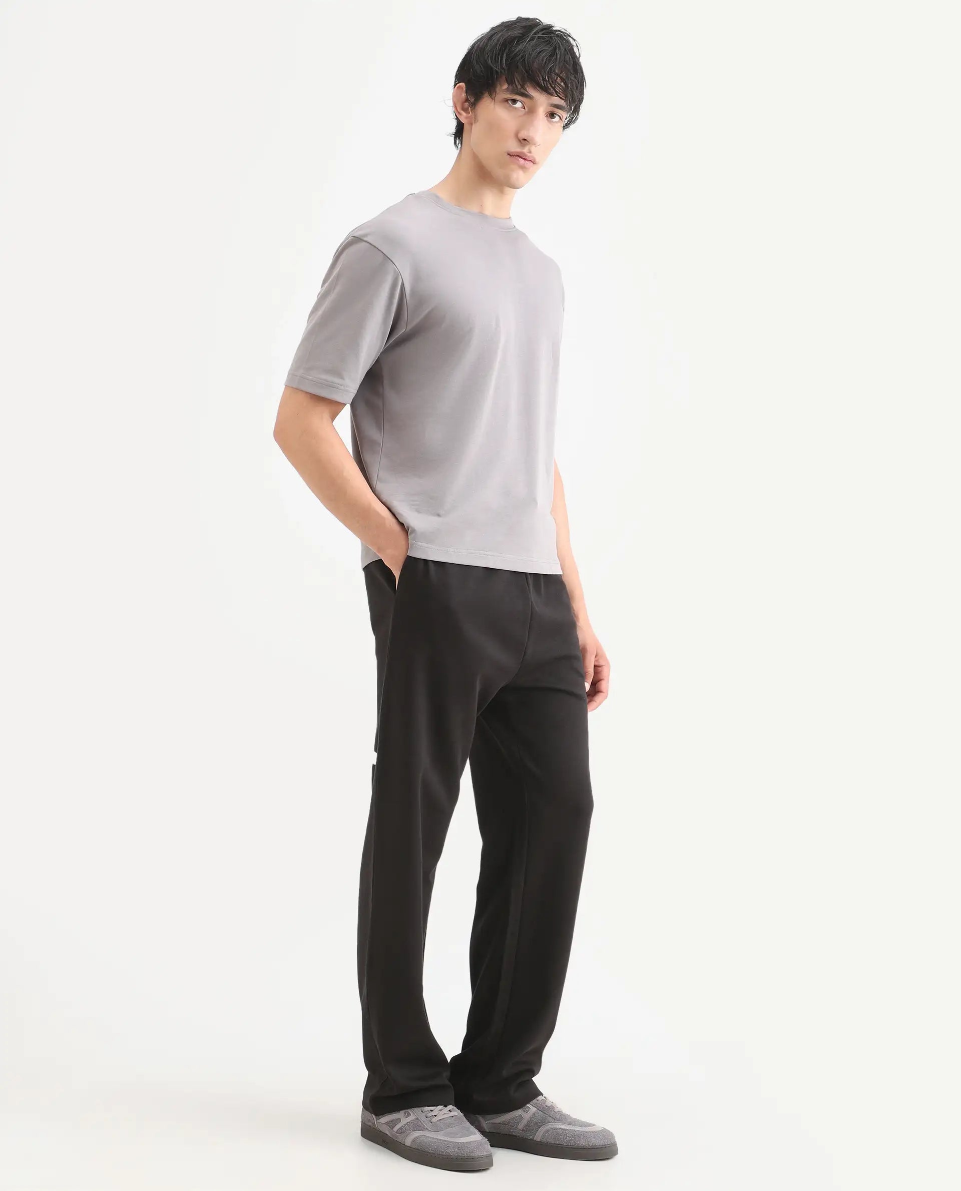 Rare Rabbit Men's Ricot-B Black Cotton Blend Printed Regular Fit Track Pant