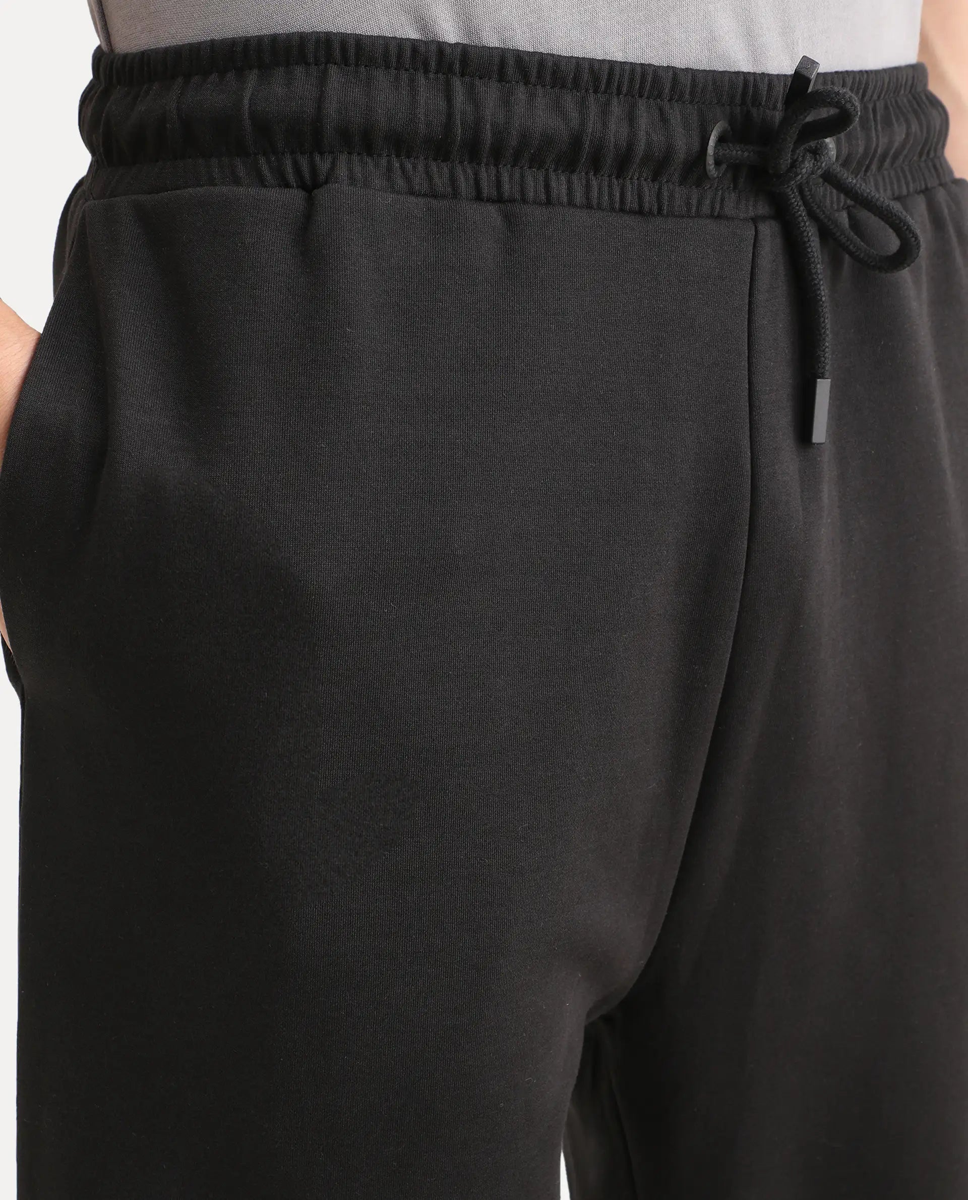 Rare Rabbit Men's Ricot-B Black Cotton Blend Printed Regular Fit Track Pant