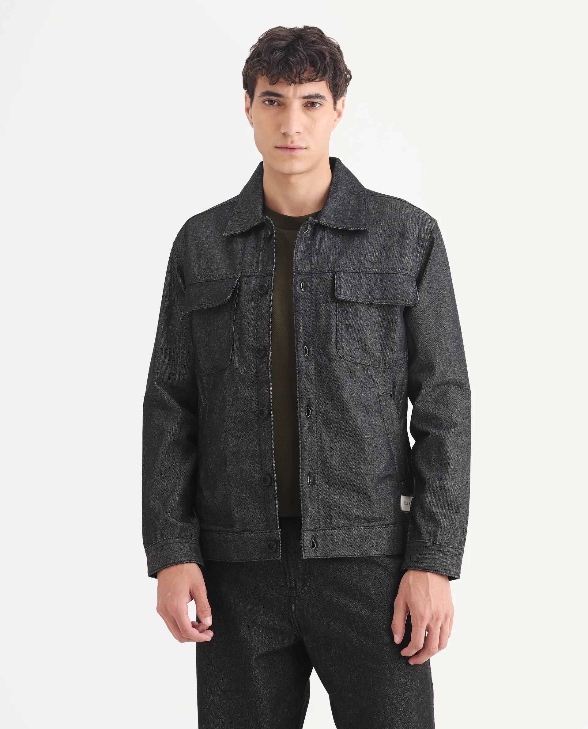 Rare Rabbit Men's Loon Black Cotton Graphic Print Regular Fit Full Sleeve Spread Collar Jacket